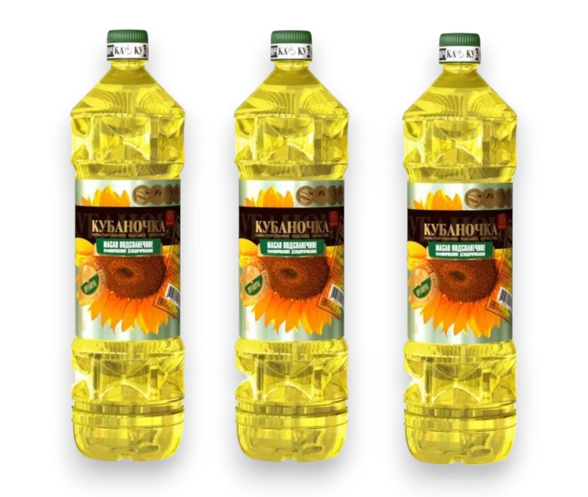 "Kubanochka" Refined Deodorized Winterized Sunflower Oil TOP GRADE 1L x 3 PACK NO GMO Product of Russia Масло «Кубаночка» подсолнечное рафинированное