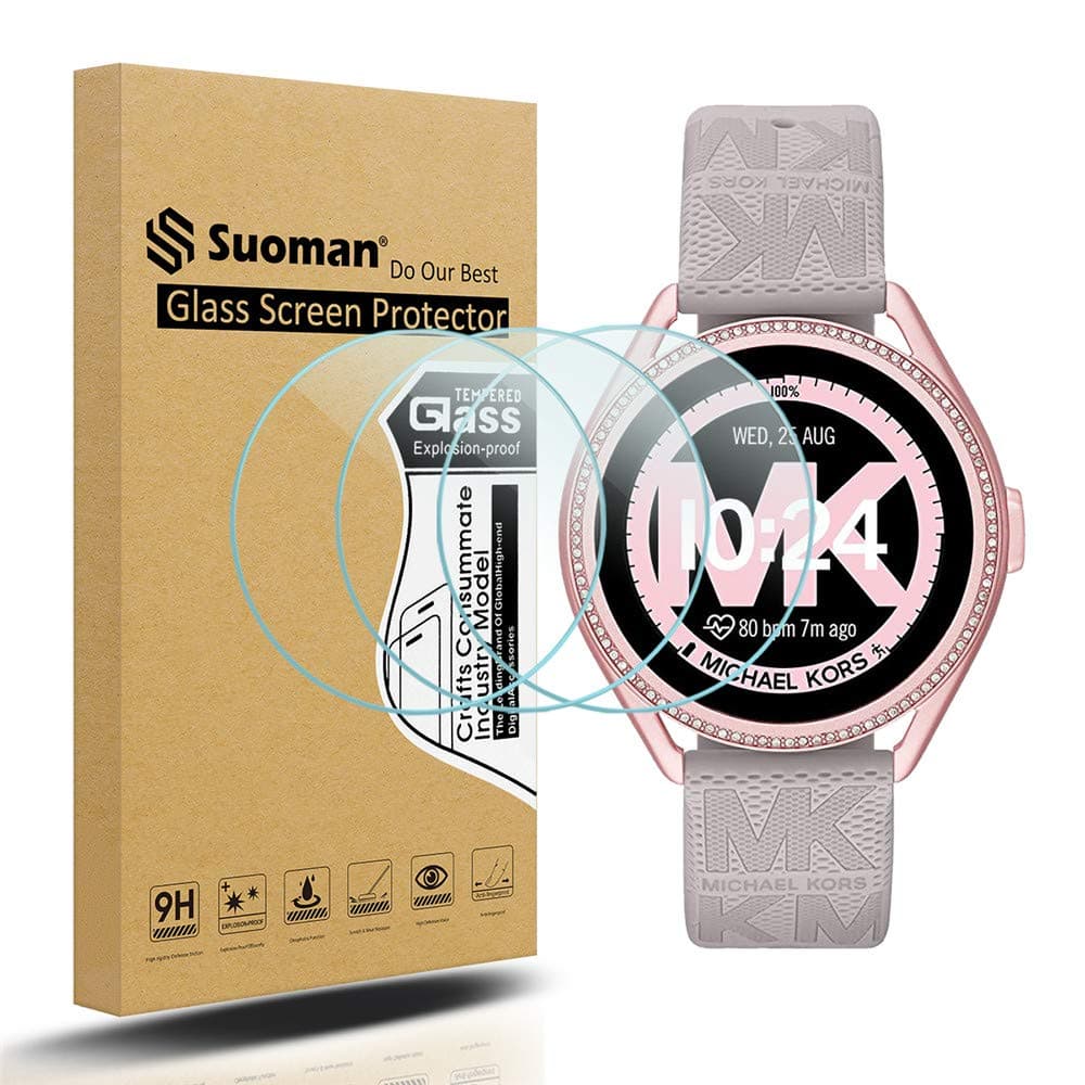 Suoman 3-Pack for Michael Kors Women's MKGO Gen 5E 43mm Screen Protector, 2.5D 9H Hardness Ultra-Thin Tempered Glass Screen Protective Film [Anti-Scratch]