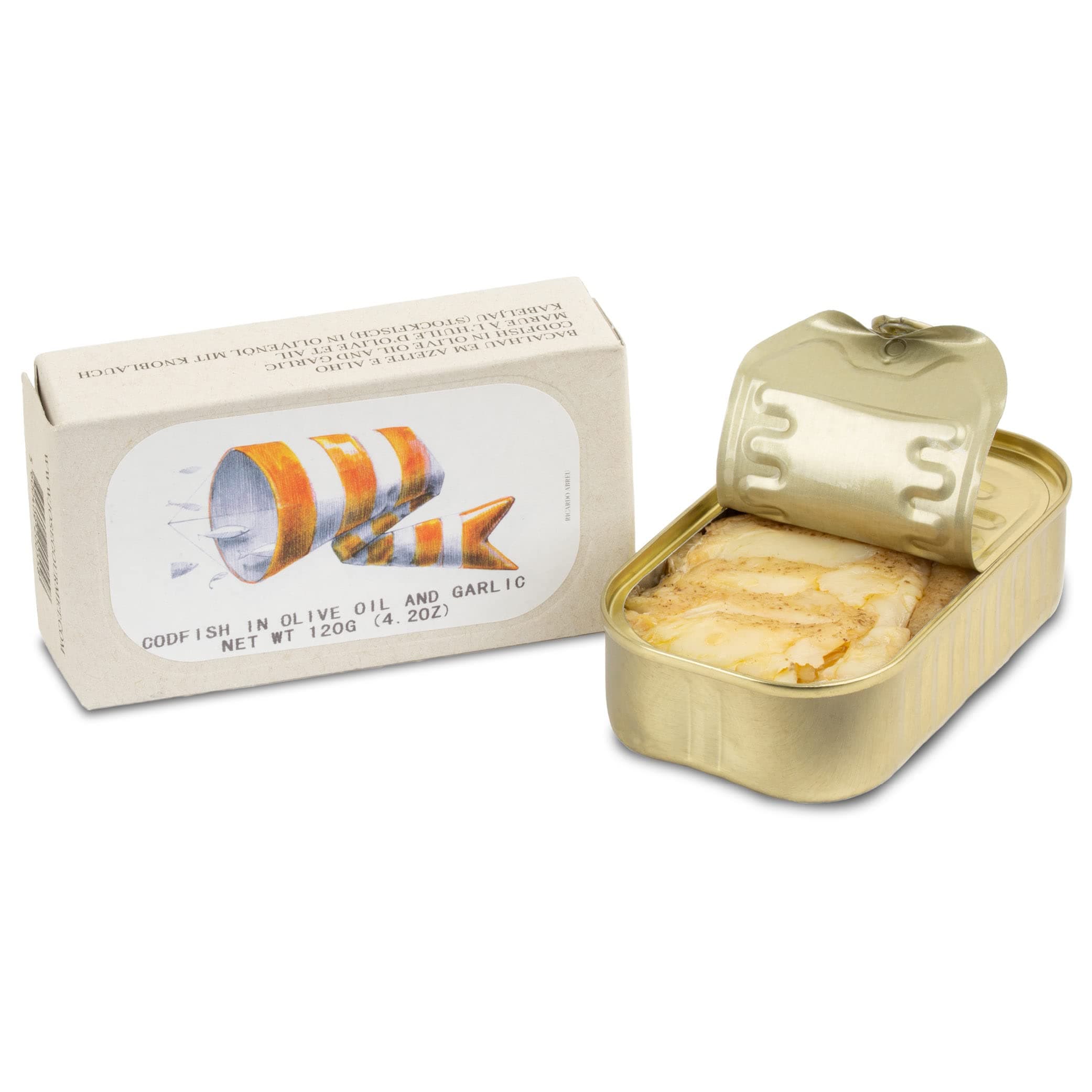 Codfish in Olive Oil and Garlic by Jose Gourmet, Wild Caught Portuguese Codfish, Canned Cod in Olive Oil, Omega 3, Fair Trade, 125g Can
