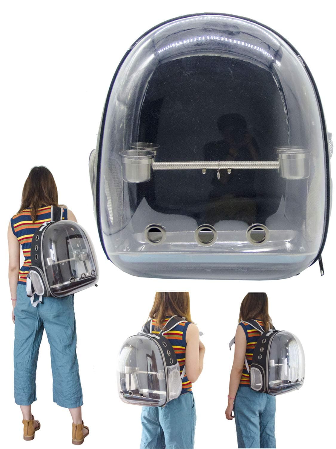 SHANGXING Parrot Carrier Bird Travel Bag Space Capsule Backpack with Wood Perch for Pet Bird Parrot Breathable 360° Sightseeing