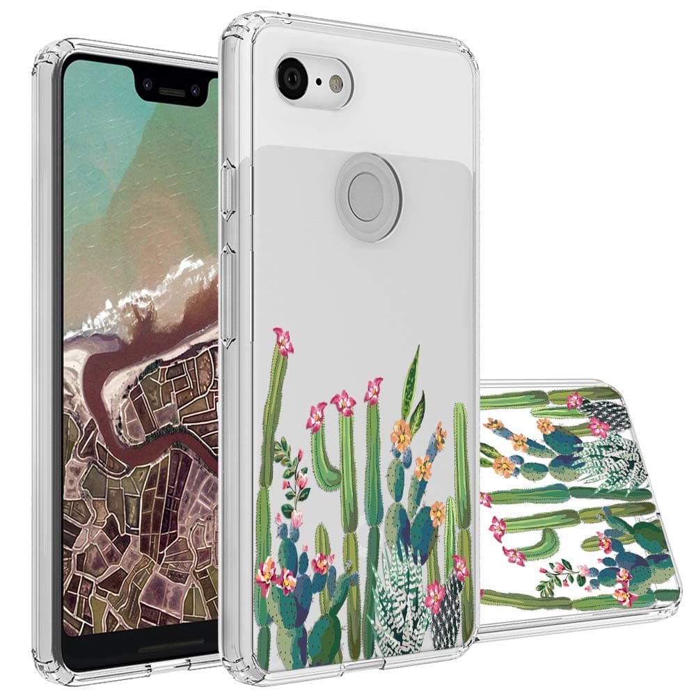 Google Pixel 3 XL Case, Topnow Clear Design Plastic Hard Back Case with TPU Bumper Protective Case Cover for Google Pixel 3 XL - Cactus Plexus