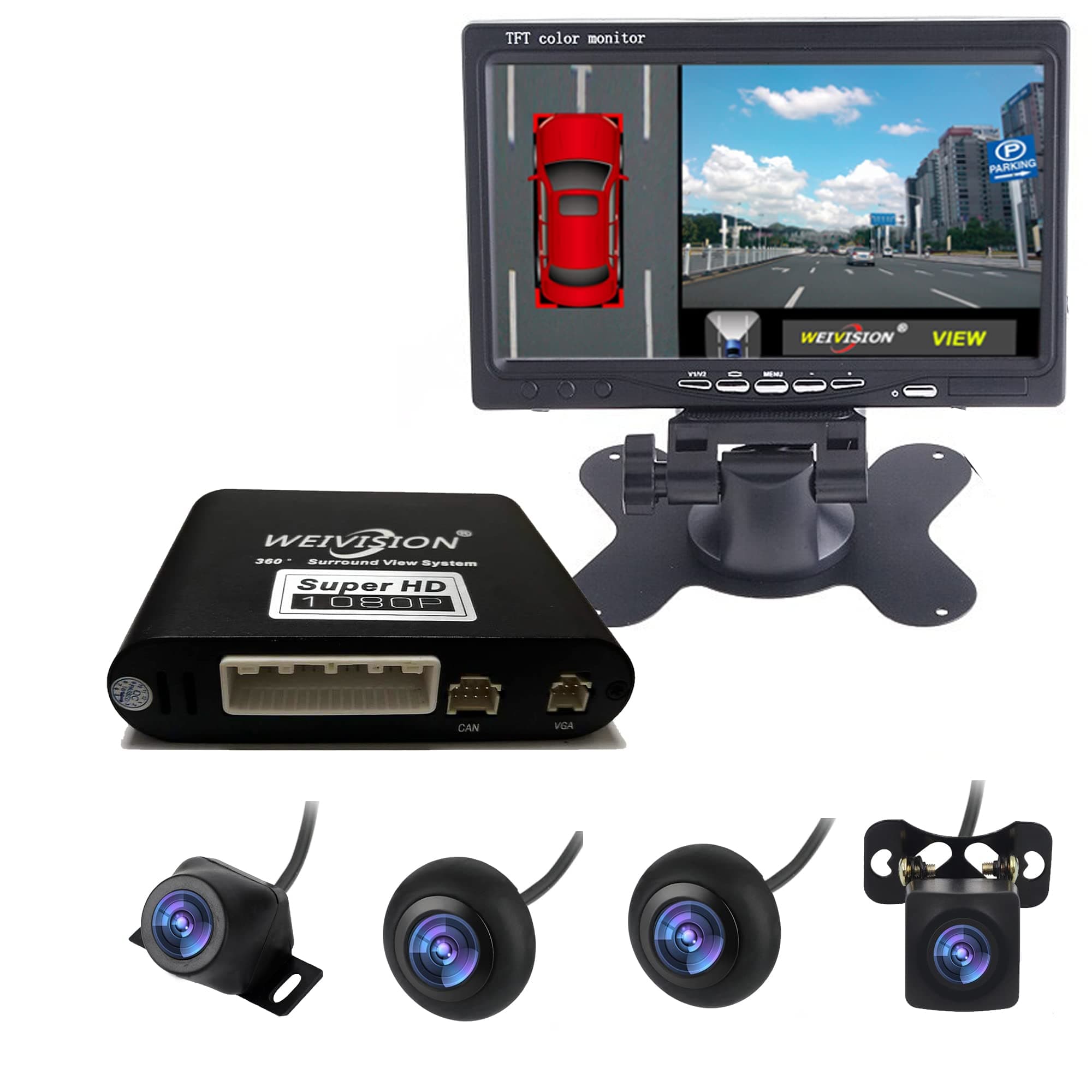 Super Hd 1080P 360 Degree Bird's Eye-View Camera Dvr System Bird View Panoramic All Round View System + 7inch Hd Display (with 7inch HD Display)