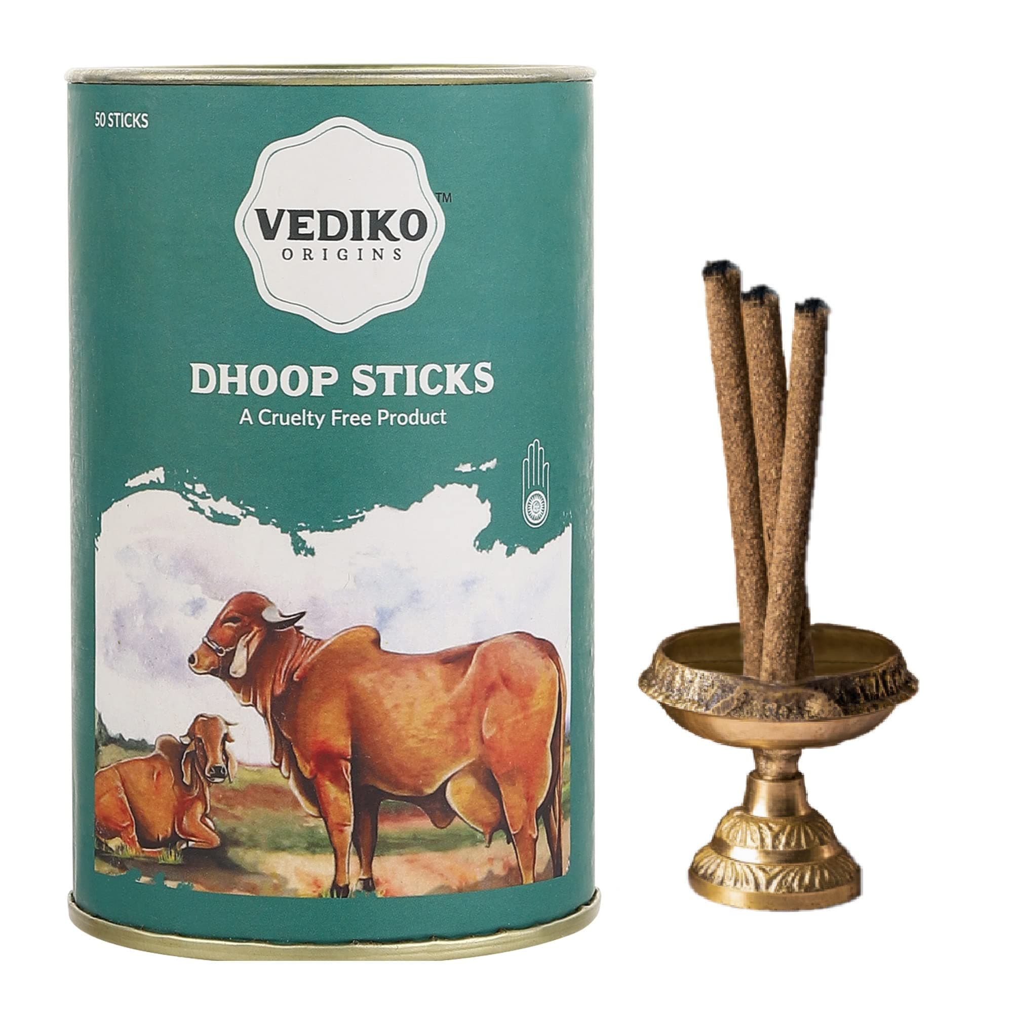 Vediko Origins Dhoop Sticks for Pooja & Home | Made with Ghee, Chandan & Ayurvedic Herbs | Long Lasting | No Artificial Fragrance | Spiritual or Meditational Purpose | Pack of 1 (50 Sticks)