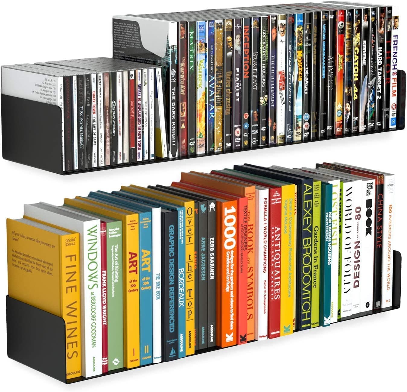 SHIOK DECOR Wall Mount Metal U Shape Shelf Book CD DVD Storage Display Bookcase Black Set of 2