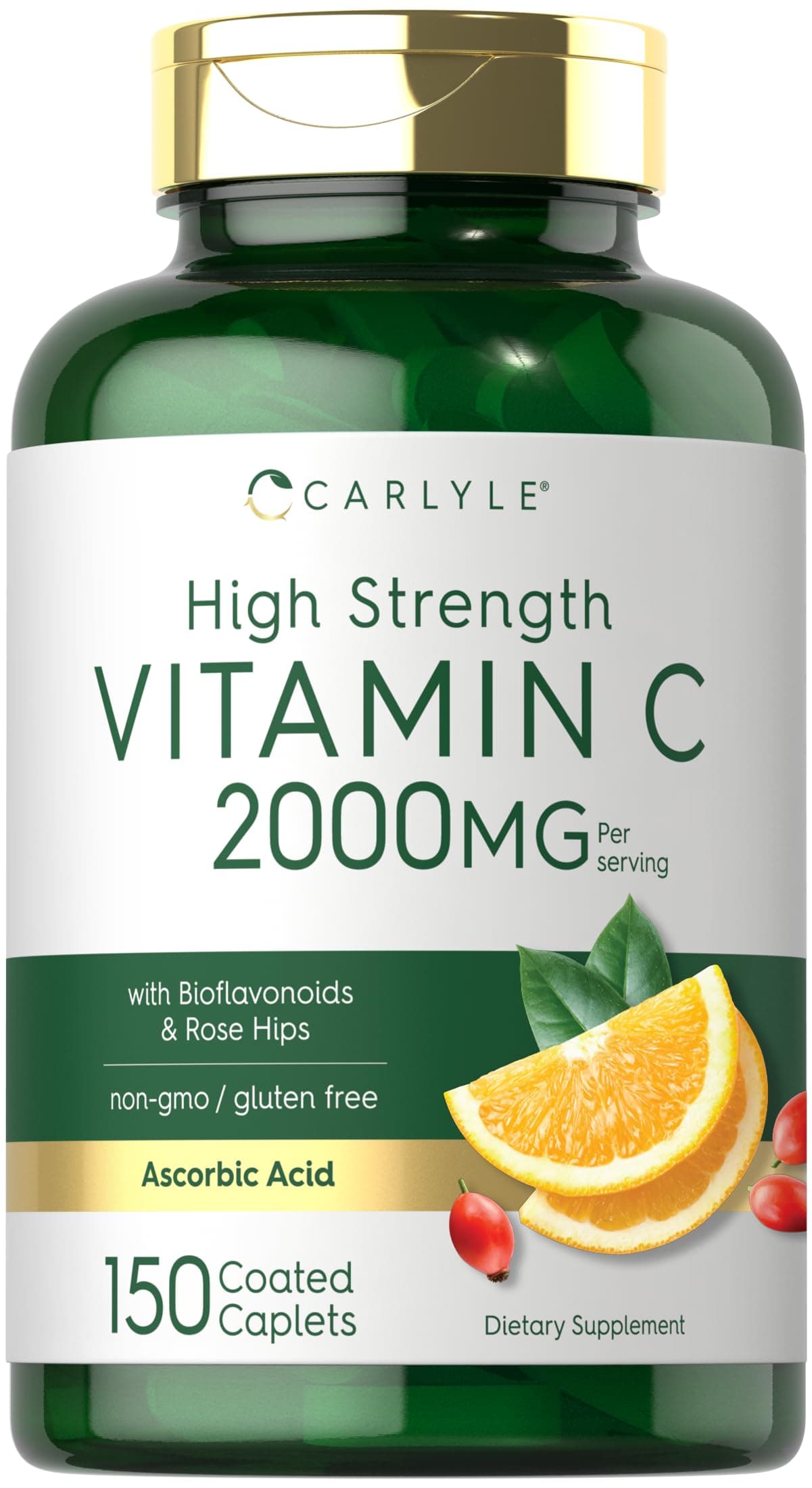 Vitamin C 2000mg | with Rose Hips | 150 Caplets | Vegetarian, Non-GMO, Gluten Free Supplement