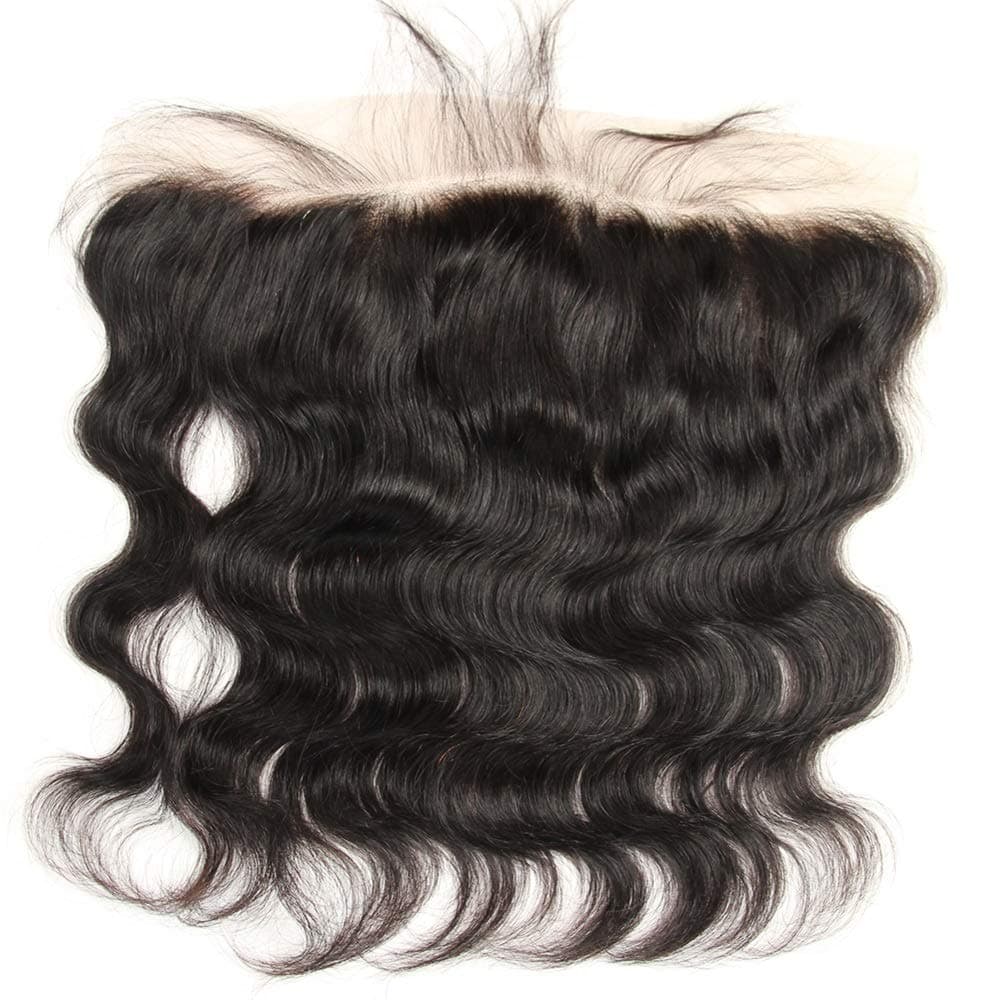 14 Inch HD Transparent Lace Frontal Closure 13 x 4 Human Hair Body Wave Pre Plucked Ear To Ear Lace Frontals With Bangs Baby Hair Knots Can Be Bleached