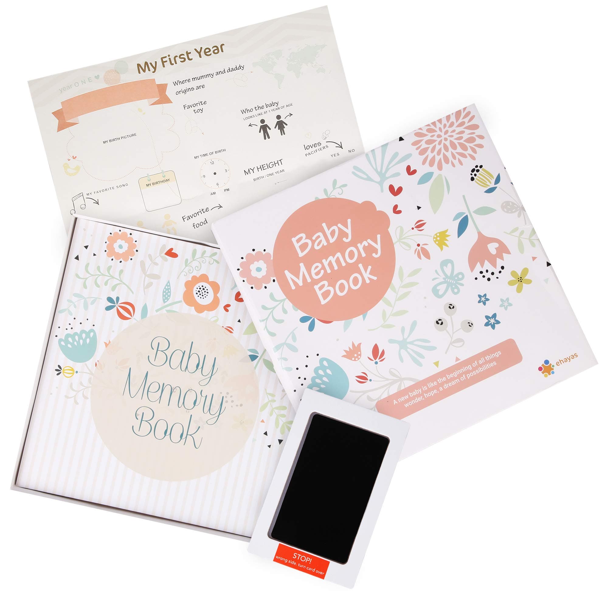 ehayas First 5 Years Baby Memory Book Journal with Wall Poster and Baby-safe Ink Pad - A Baby Record Book Photo Album for Boys and Girls…