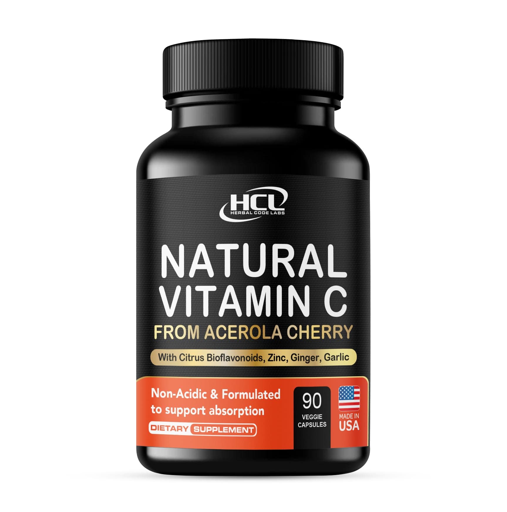 Natural Vitamin C from Organic Acerola Cherry - High Absorption - with Garlic Ginger & Citrus Bioflavonoids - Immune System & Collagen Booster - Anti Aging Skin Vitamins