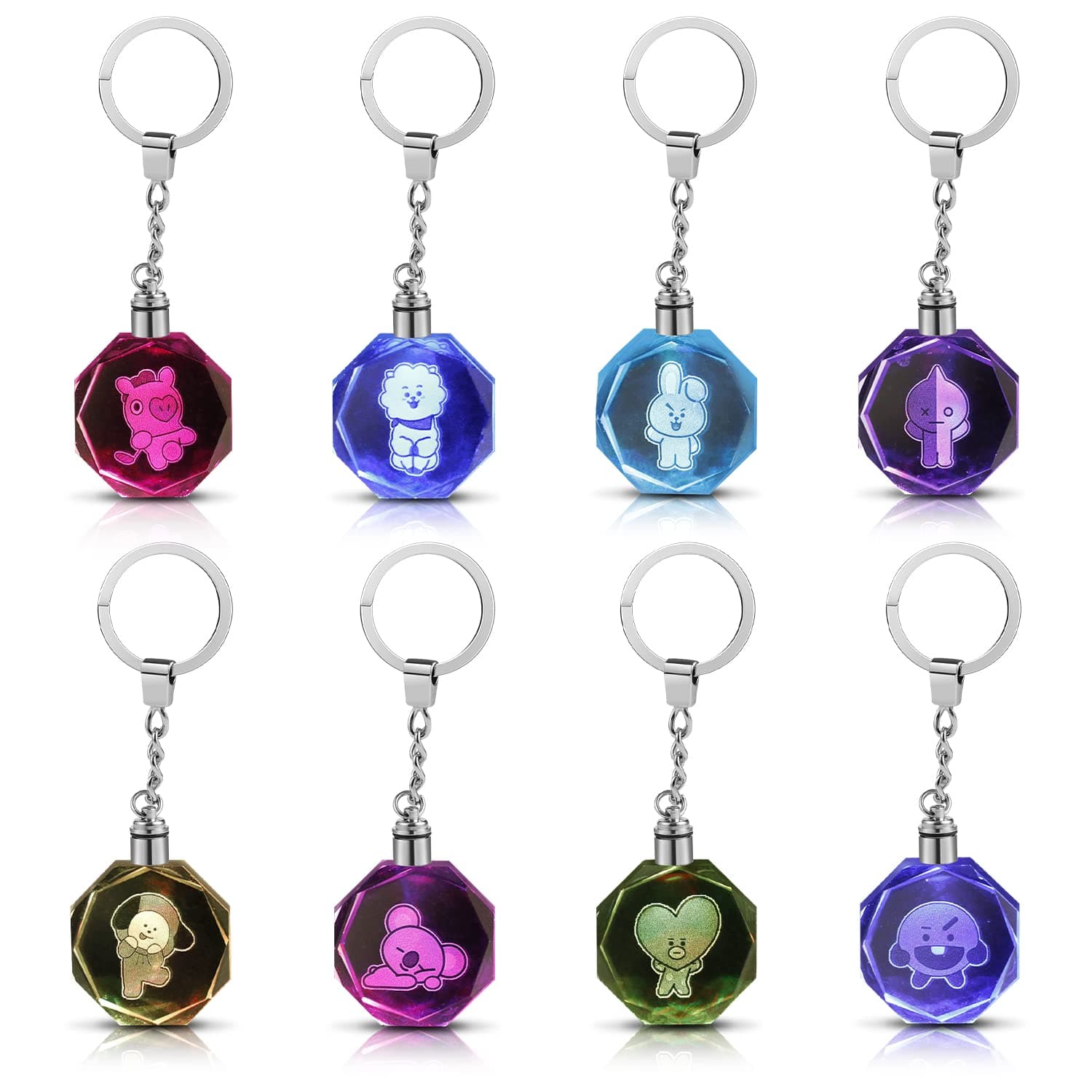 8pcs Kpop Bangtan Boys Bts Keychain Set-Rj Chimmy Cooky Shooky Mang Koya Tata Van Luminous Crystal Pendant Key Chain, Lkr-bts 8 Style, NAA