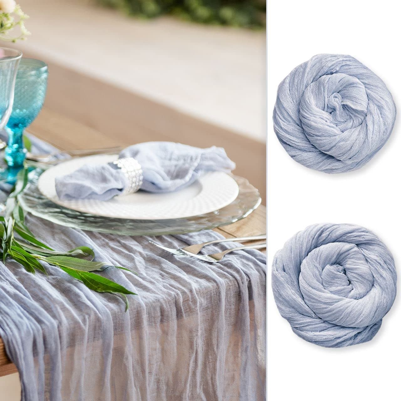 Dusty Blue Set of 2 Cheesecloth Table Runner 141 in Long, Blue Gauze Table Runner, Cheese Cloth for Wedding Decoration, Boho Baby Boho Baby Shower