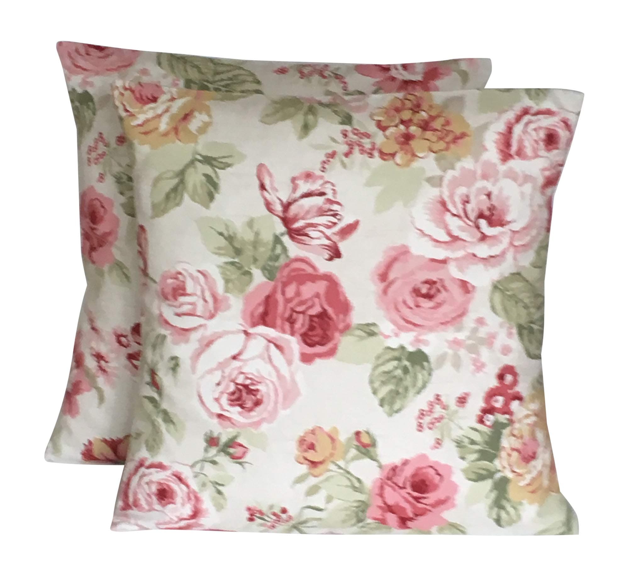 2 x 22” (55cm x 55cm) Sage Green Pink Cream Beige Vintage Style Cushion Covers