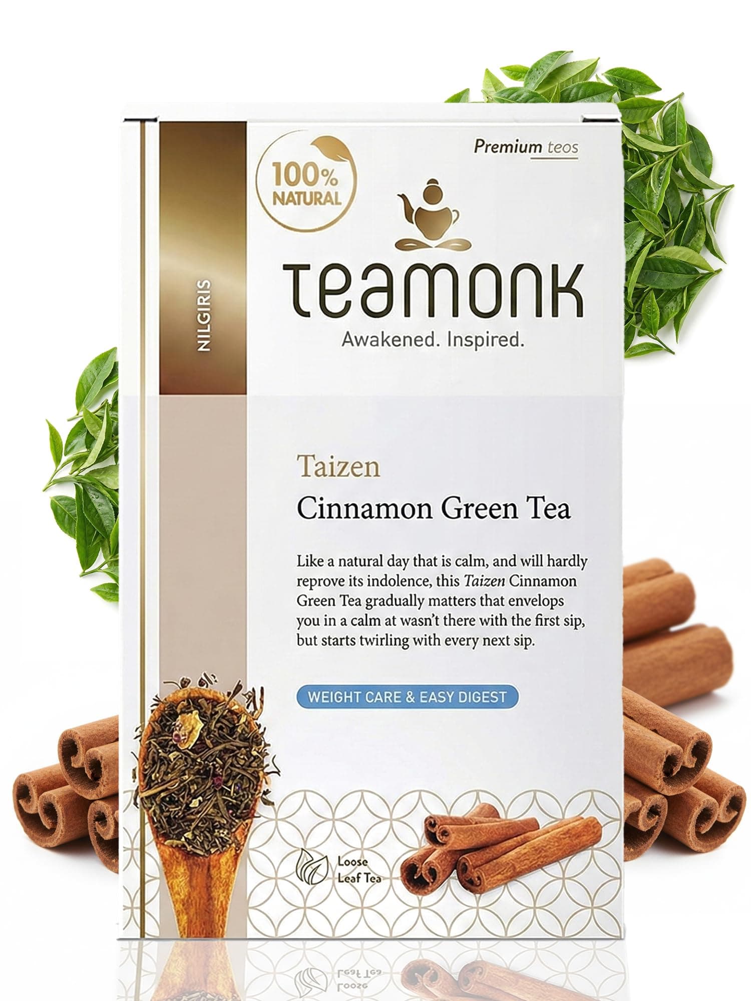 Taizen High Mountain Cinnamon Green Tea Leaves 100g (50 Cups) | Promotes Clear Skin & Supports Weight Management | Cinnamon Tea For Weight Care | Slimming Tea | Herbal Drink for Gut Health