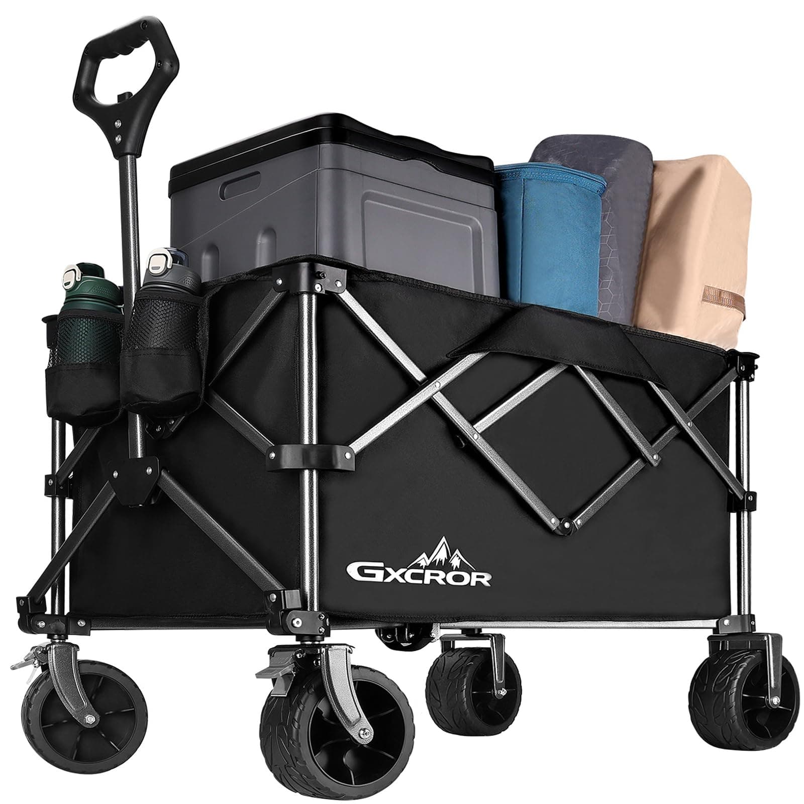 GXCRORGXCROR Collapsible Wagon Cart 7 cu.ft Folding Utility Wagon 330 lbs Capacity Heavy Duty Beach Wagon with Big Wheels for Camping Beach Garden