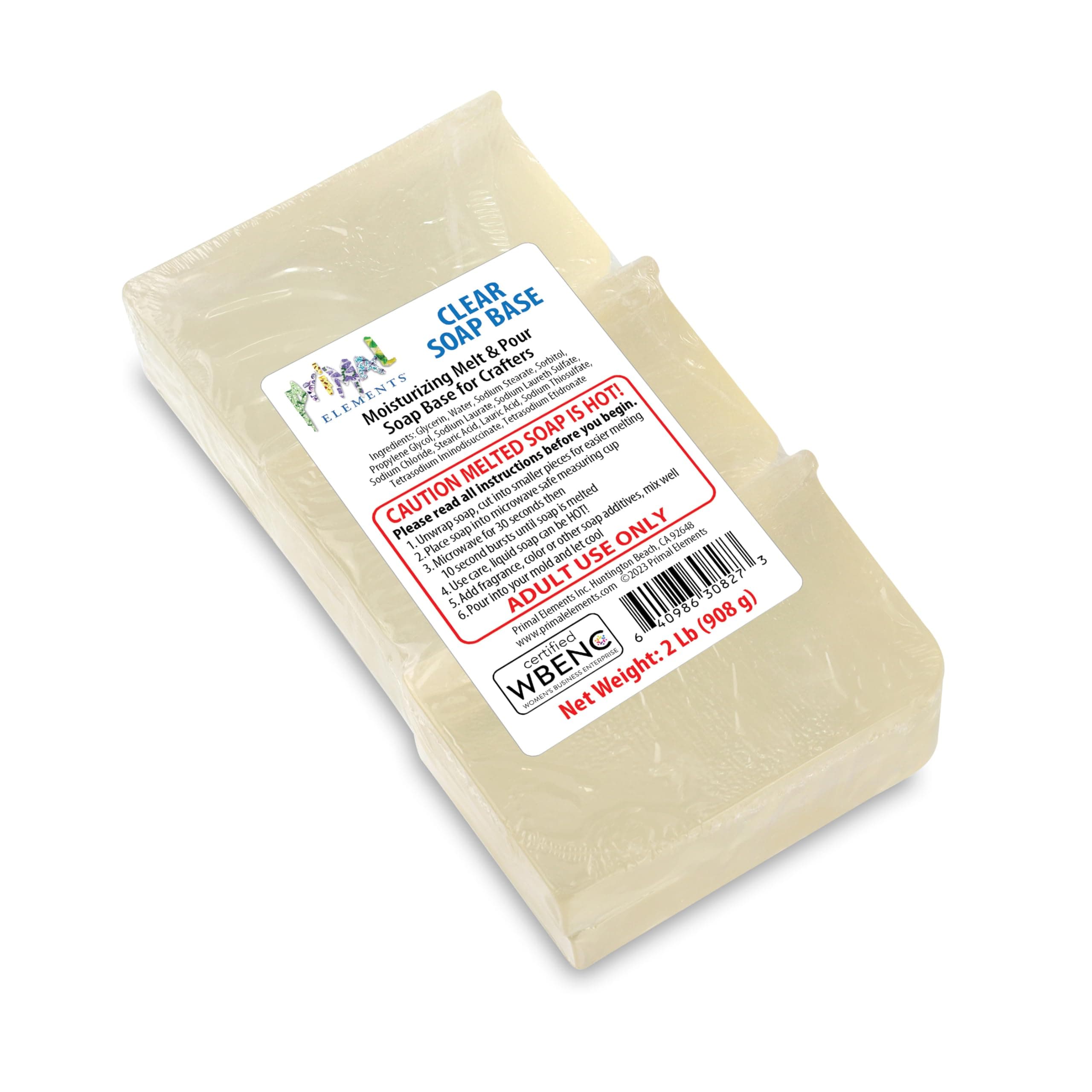 Primal Elements Clear Soap Base - Moisturizing Melt and Pour Glycerin Soap Base for Crafting and Soap Making, Easy to Cut, Unscented - 2 Pound