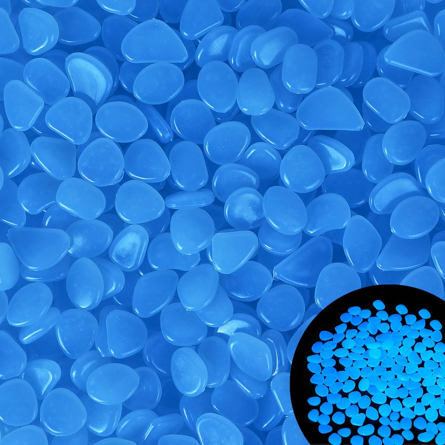 Kaiyuan Dynasty 100Pcs 15-20mm Glow in The Dark Stones Blue Glow Stones Glowing Rocks Luminous Pebbles for Outdoor Decor,Garden Yard,Walkway,Pathway