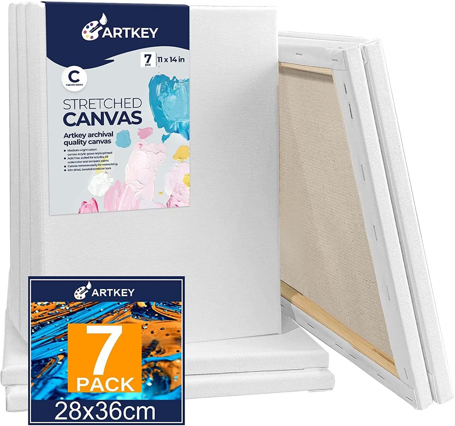 Stretched Canvases for Painting 11x14 Inch 7-Pack, 10 oz Triple Primed Acid-Free 100% Cotton Blank Canvas, Art Canvases for Oil Paint Acrylics Pouring & Wet Art Media, Pour Painting