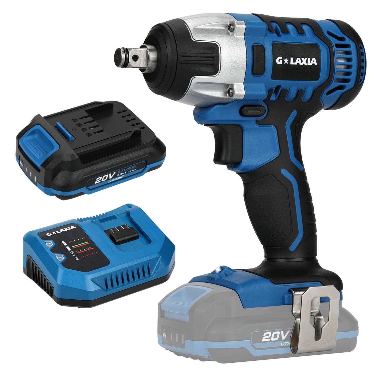Cordless Impact Wrench,20V Max Electric Impact Wrench with 220 Nm Max Torque, 3300 Max IPM, 2600 RPM, 1/2 Inch Anvil; 2.0 Ah Battery, Fast Charger Included for Loosening or Tightening Bolts