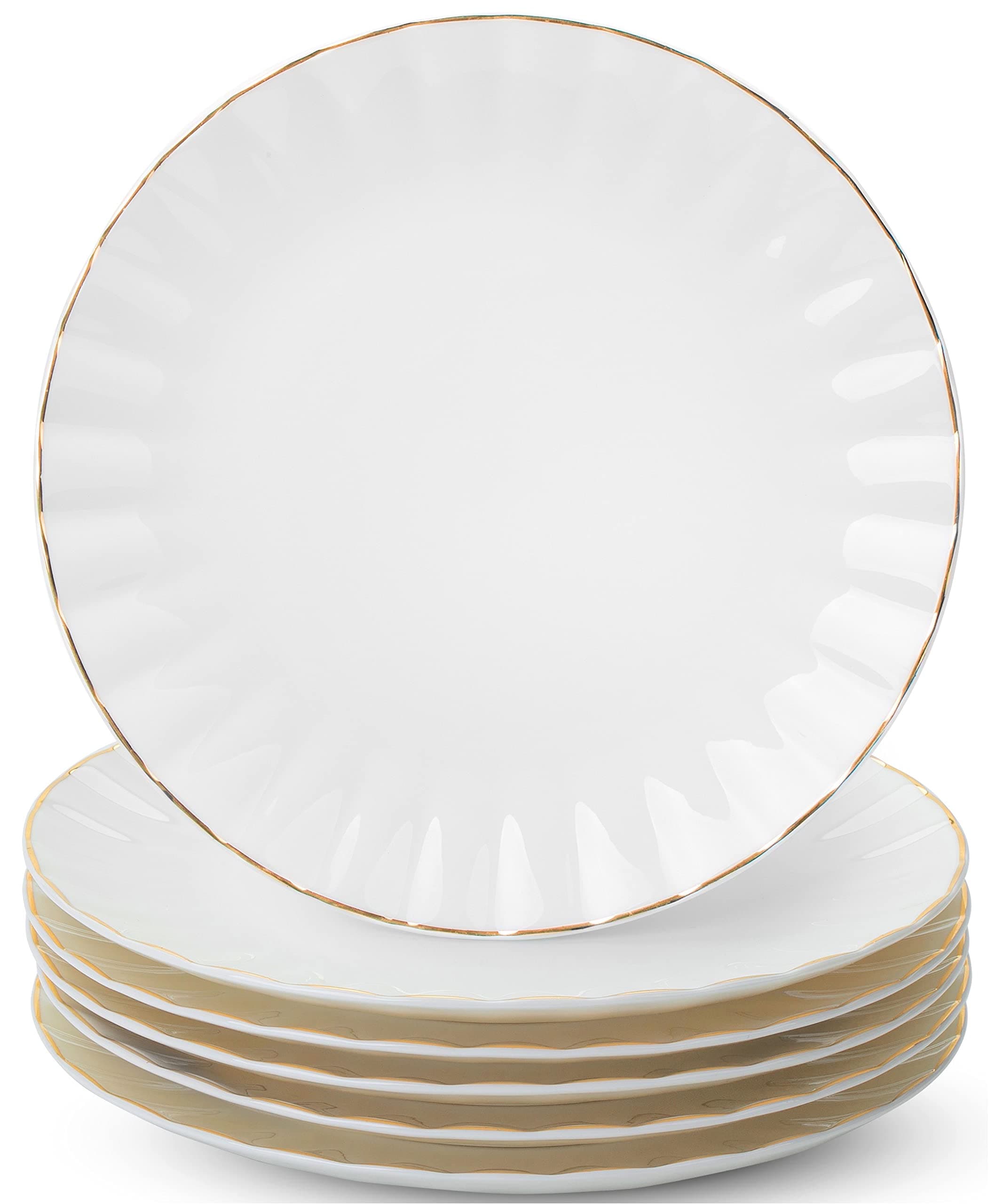 BTaT- White Dessert Plates, Set of 6, 8 inch, White Porcelain with Gold Trim, Small Plate, Small Appetizer Plates, Small White Plates, Dessert Plates Porcelain, White Plates, Christmas Gifts
