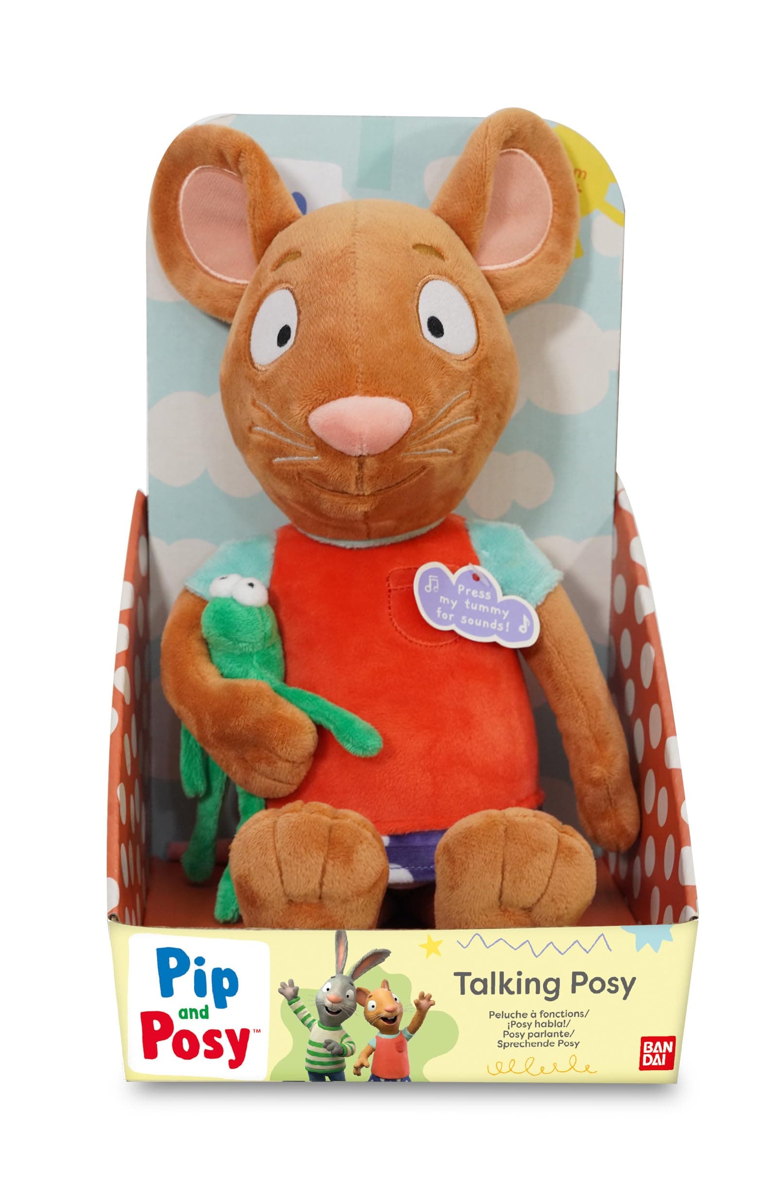 BANDAI Pip and Posy Talking Frog Plushie, Large Talking Plush, Soft Toy with Sounds, Great Plush with TV Show Phrases