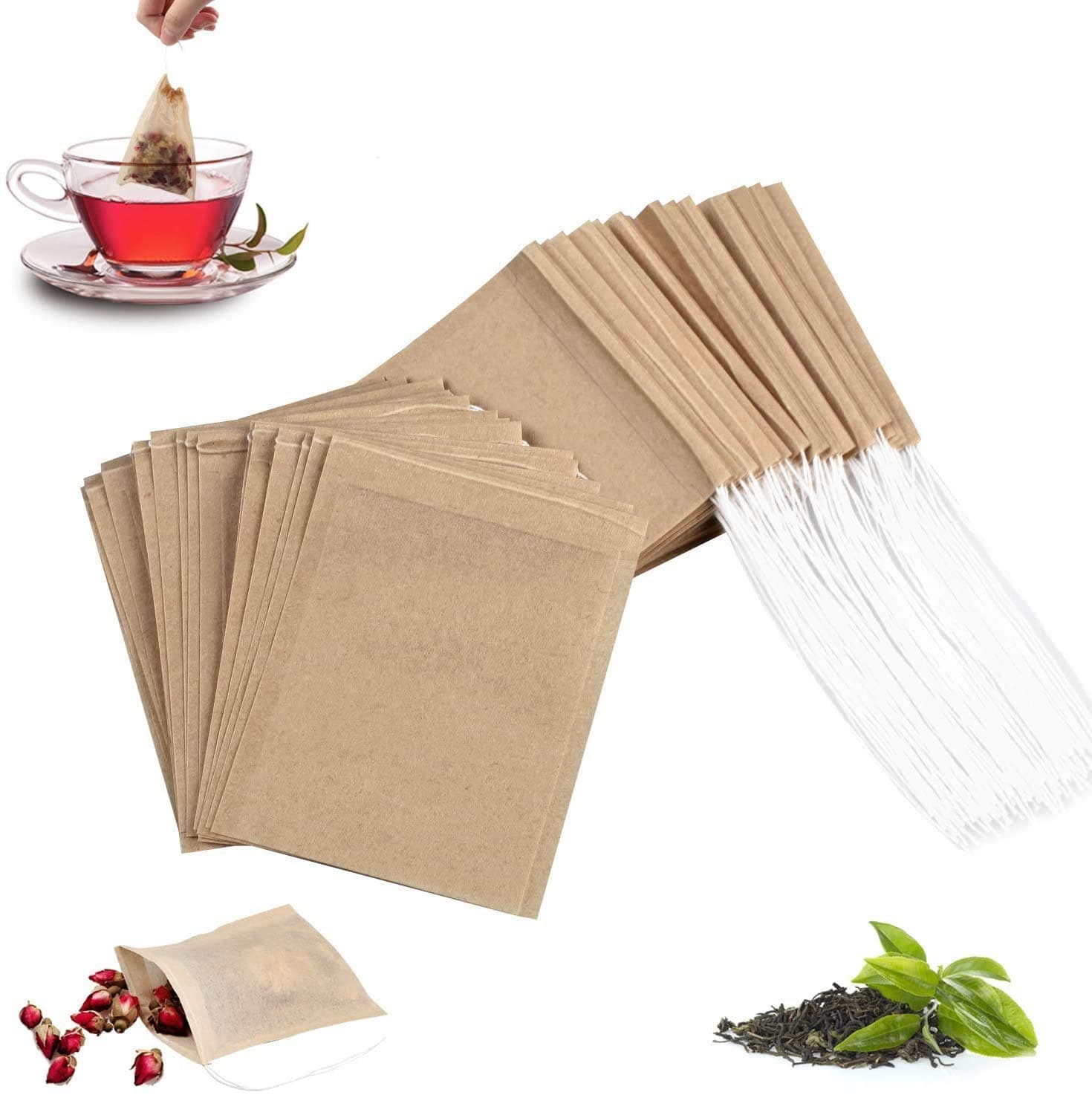 fenshine 300 Pcs Biodegradable Tea Filter Bags,Disposable Tea Filter Bags,Empty Corn Fiber Drawstring Seal Filter Tea Bags for Loose Leaf Teal（3.54 x 2.75 inch） (300pcs natrual color)