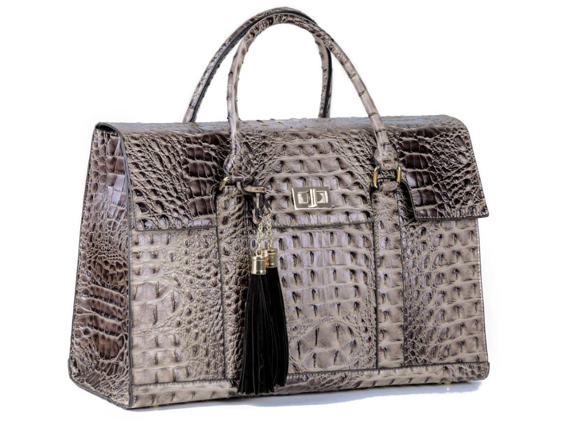 16" Stylish Luxury Faux Leather Laptop / Ipad / Tablet Handbag Shoulder Bag Women's Executive Fashion Briefcase Handbag - "Savannah Heritage" Limited Edition (Pashmina Gray)