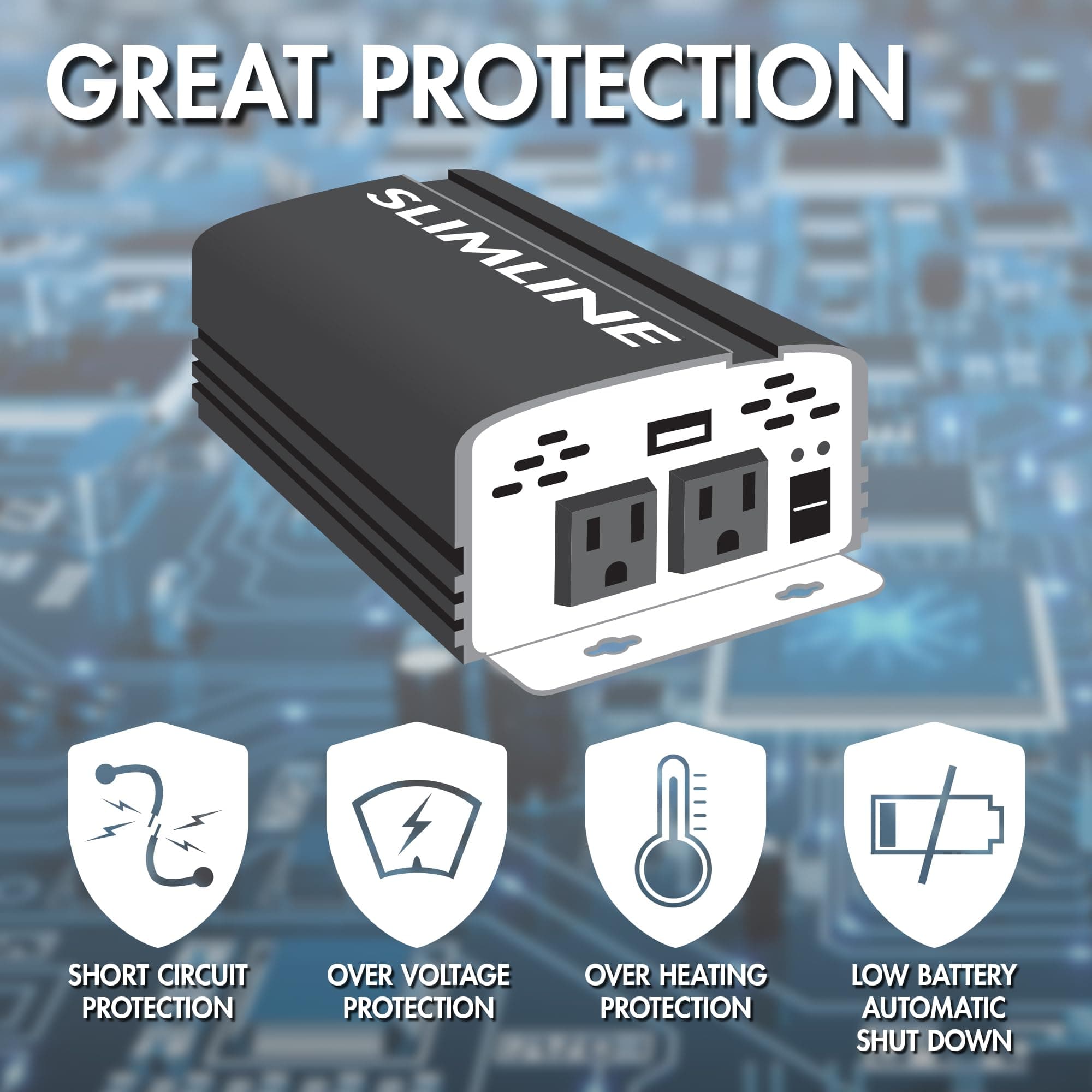 Wagan 3716 500W Slim Line AC to DC Inverter 500W TrueRated 1000W Surge Power Inverter