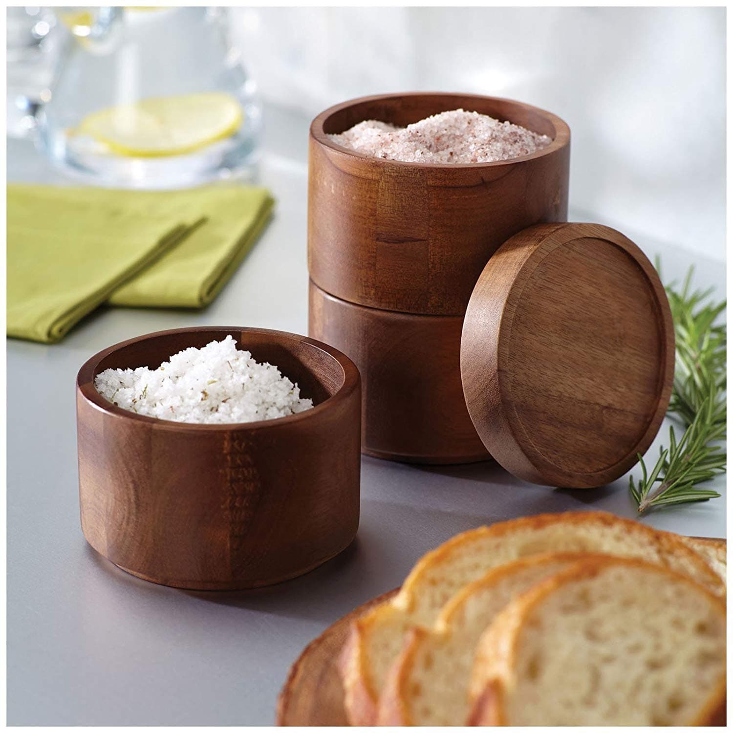 BOIS ART Tools and Gadgets Wooden 3-Tier Stacking Salt Box