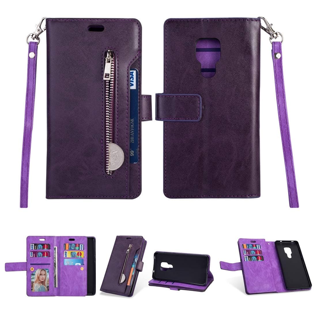 Cell Phone Case for for Huawei Mate 20 Multifunctional Zipper Horizontal Flip Leather Case with Holder & Wallet & 9 Card Slots & Lanyard Phone Cover