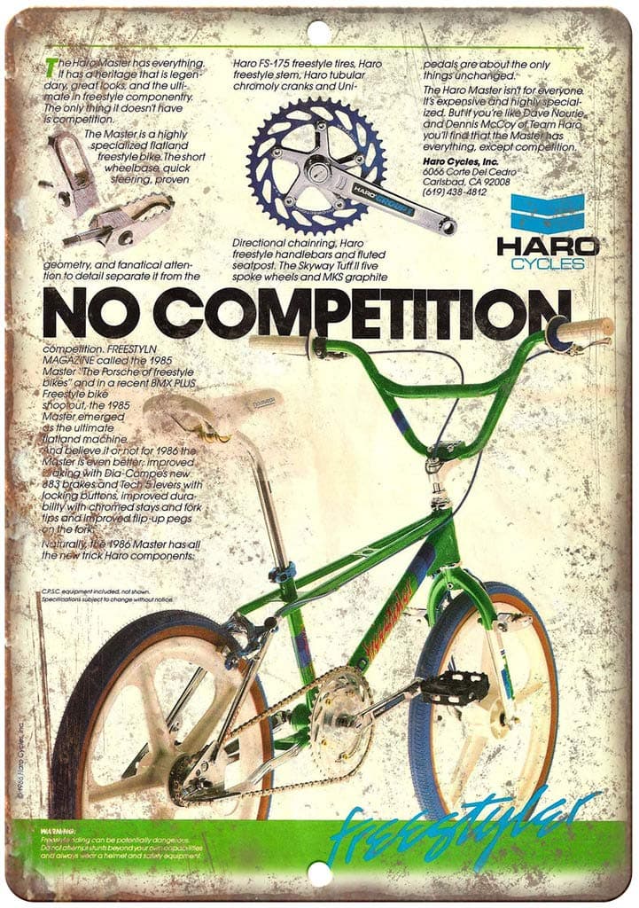 1985 HARO Master Freestyle BMX Bicycle Ad 12" x 9" Retro Look Metal Sign B489