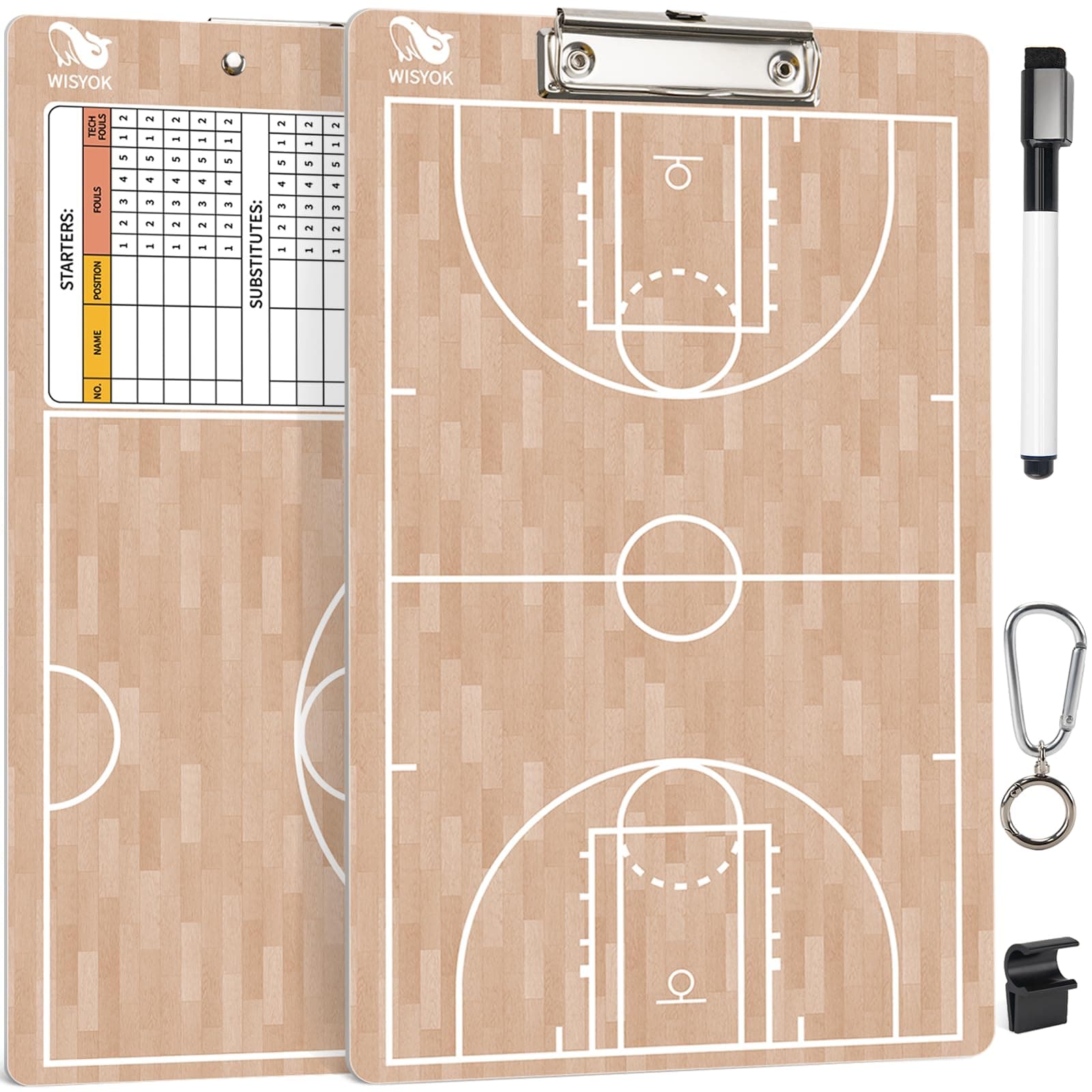 WISYOK Double-Sided Basketball Coaching Clipboard, Dry Erase Board for Coaches, Ideal Basketball Coach Gift