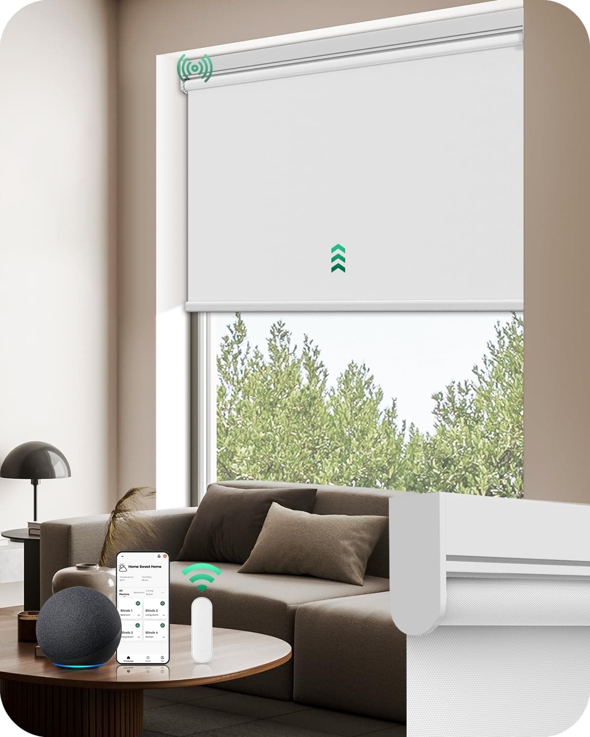 Allesin Motorized Roller Blinds with Remote Control for Windows, Blackout Automatic Smart Shades, Dry Battery Powered Electric Blind (White 27" W x 72" H)