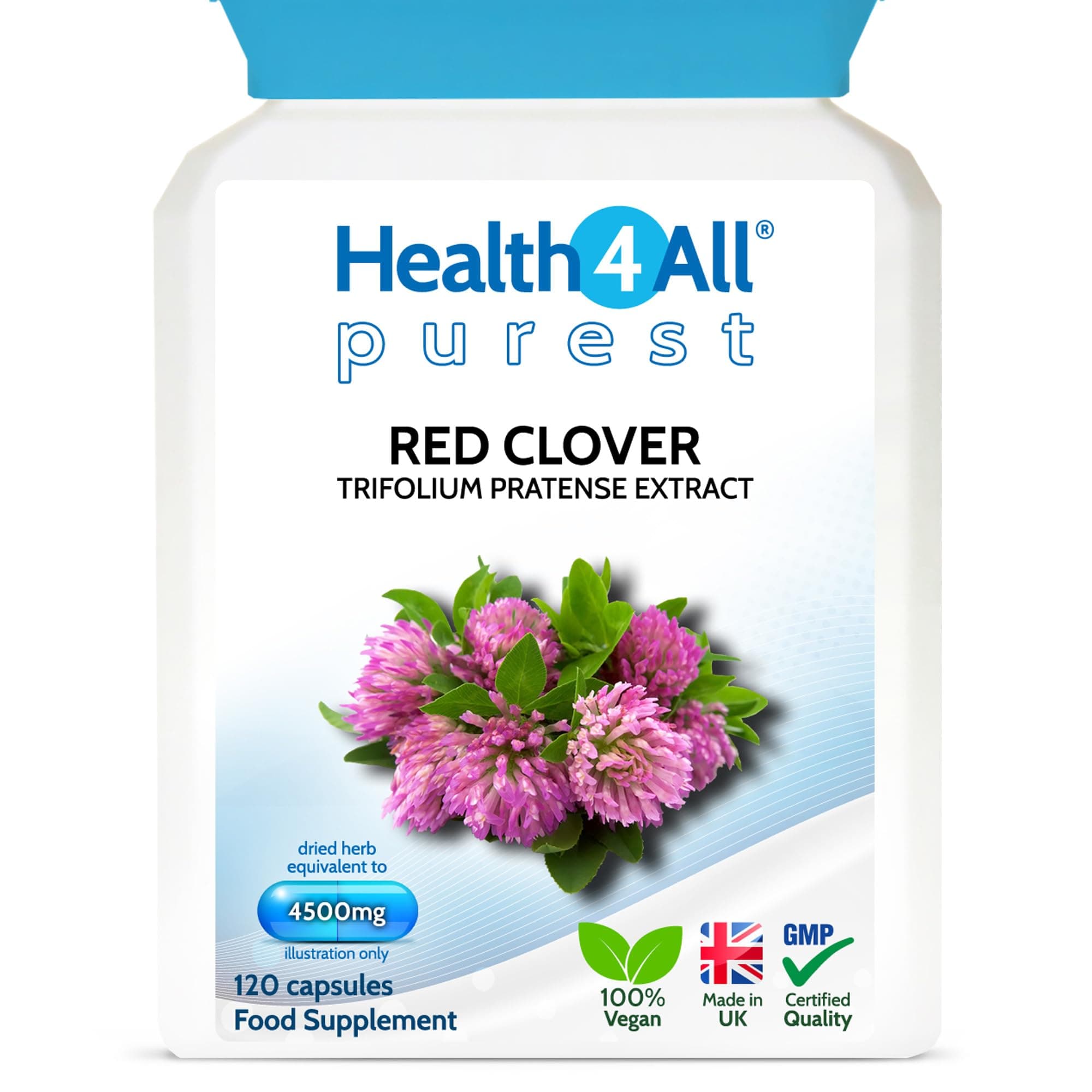 Red Clover 4500mg 120 Capsules (V) High Strength: 24mg isoflavones in Each Capsule Menopause Support Free UK Delivery 100% Vegan