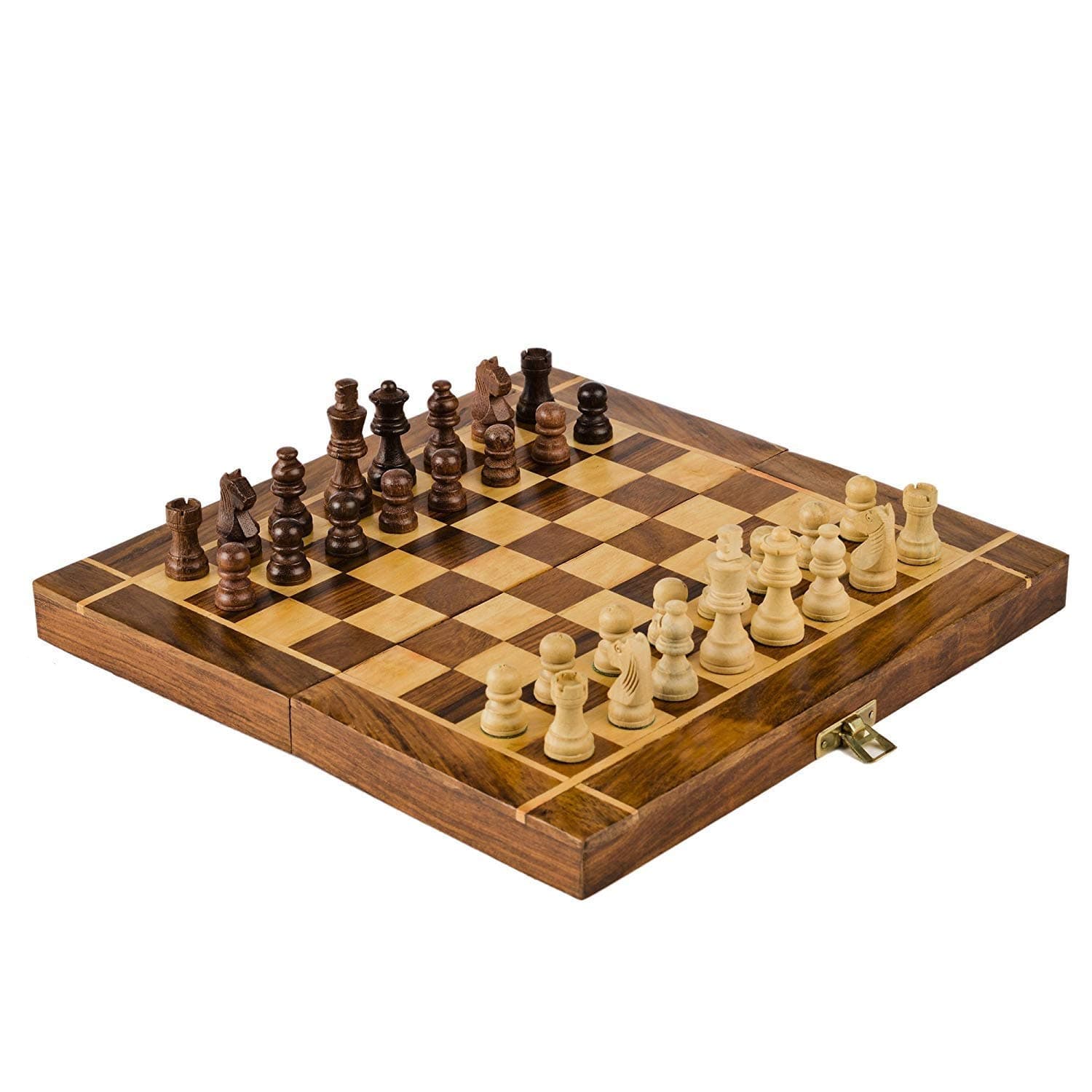 Naayaab Craft Wooden Chess Board with 32 Pawns, Folding Board Small Size (10 Inch)