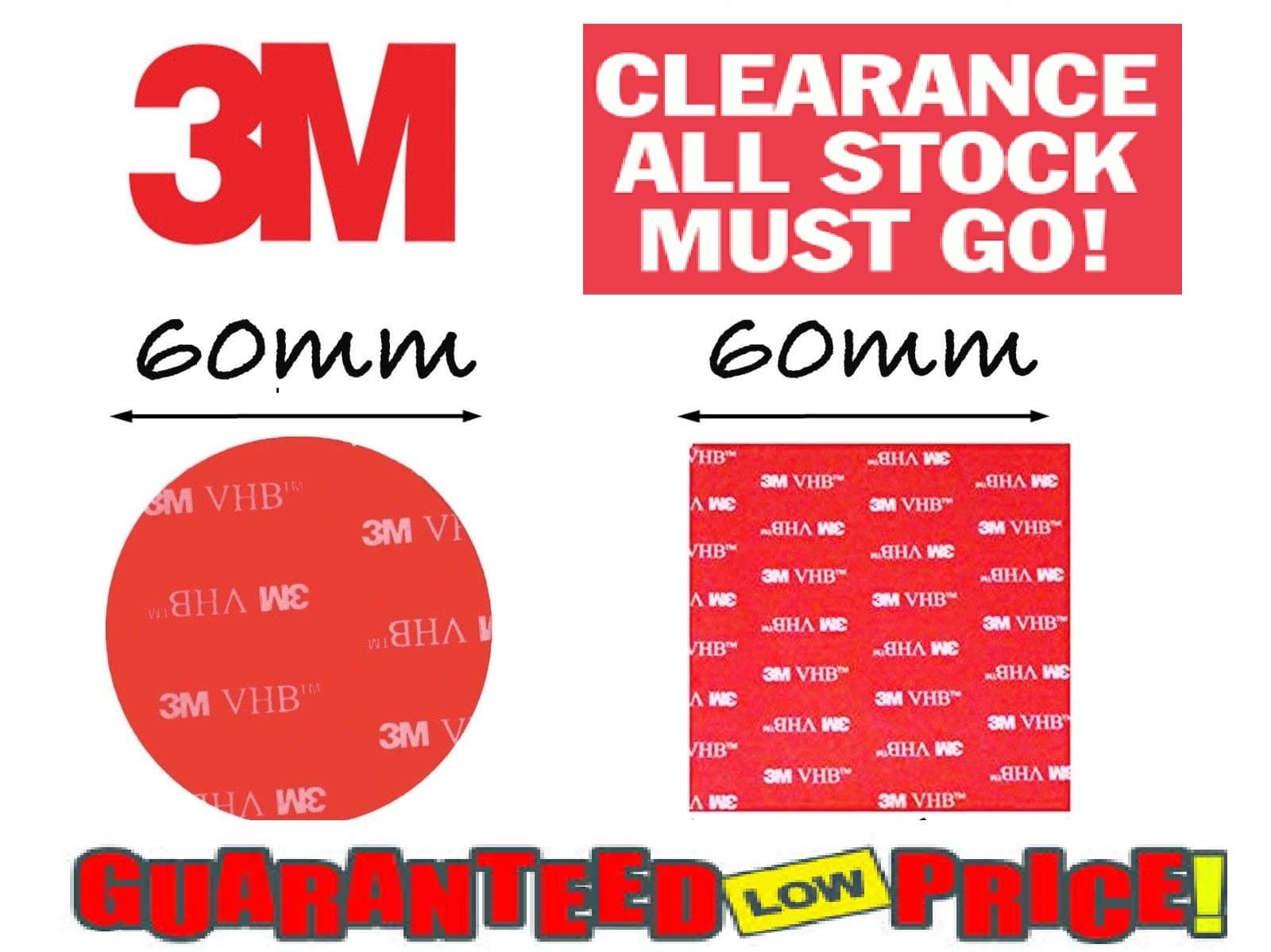 10 Pack 60mm Square/Round Double Sided Black 3M VHB Self Adhesive Sticky Pads/Strong Adhesive Foam Pads/Extra Strong Stickers for All DIY