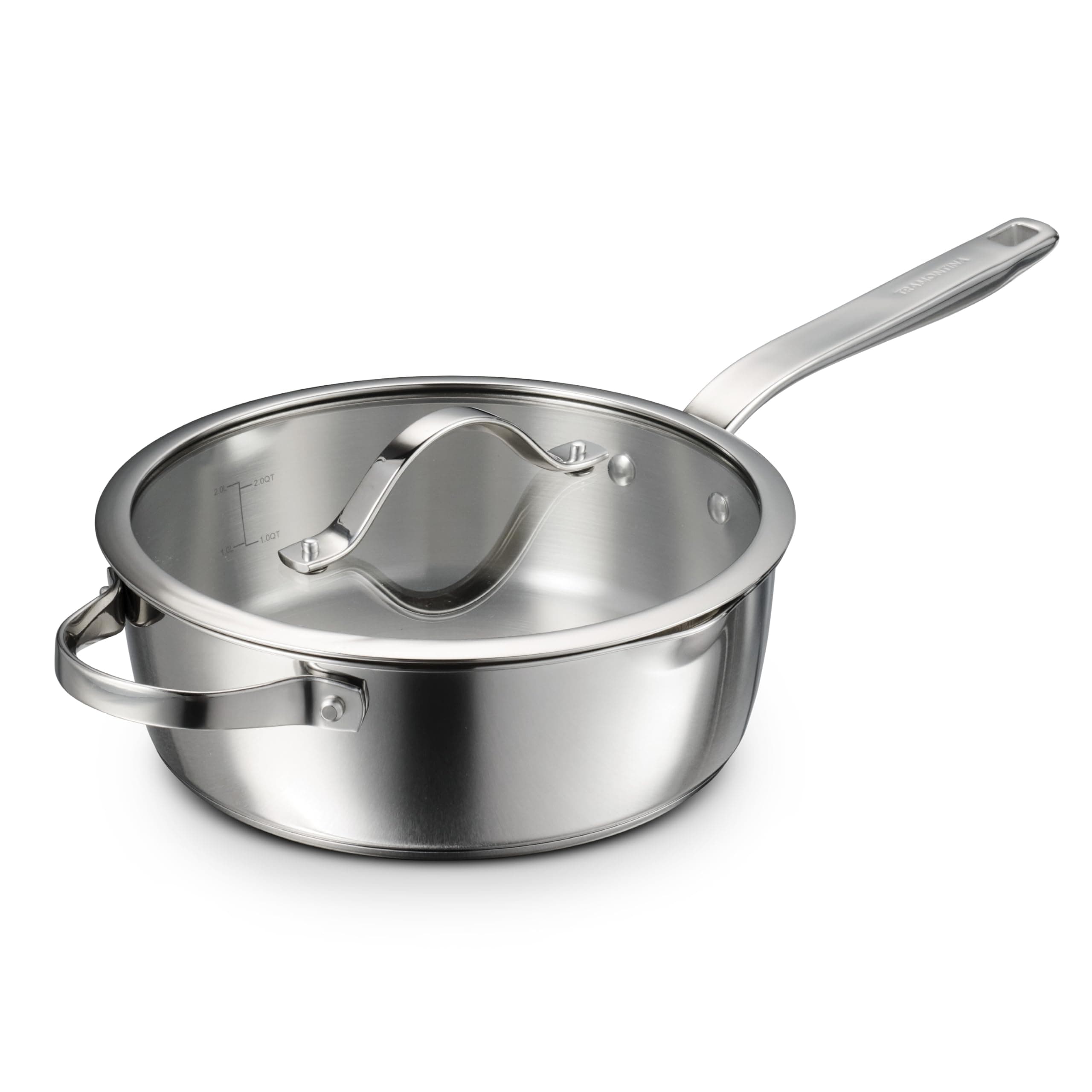 Tramontina Tempo Tri-Ply Base Stainless Steel 3.5-Quart Saute Pan with Glass Lid, Induction-Ready Cooking Pan, Oven-Safe, Dishwasher-Safe