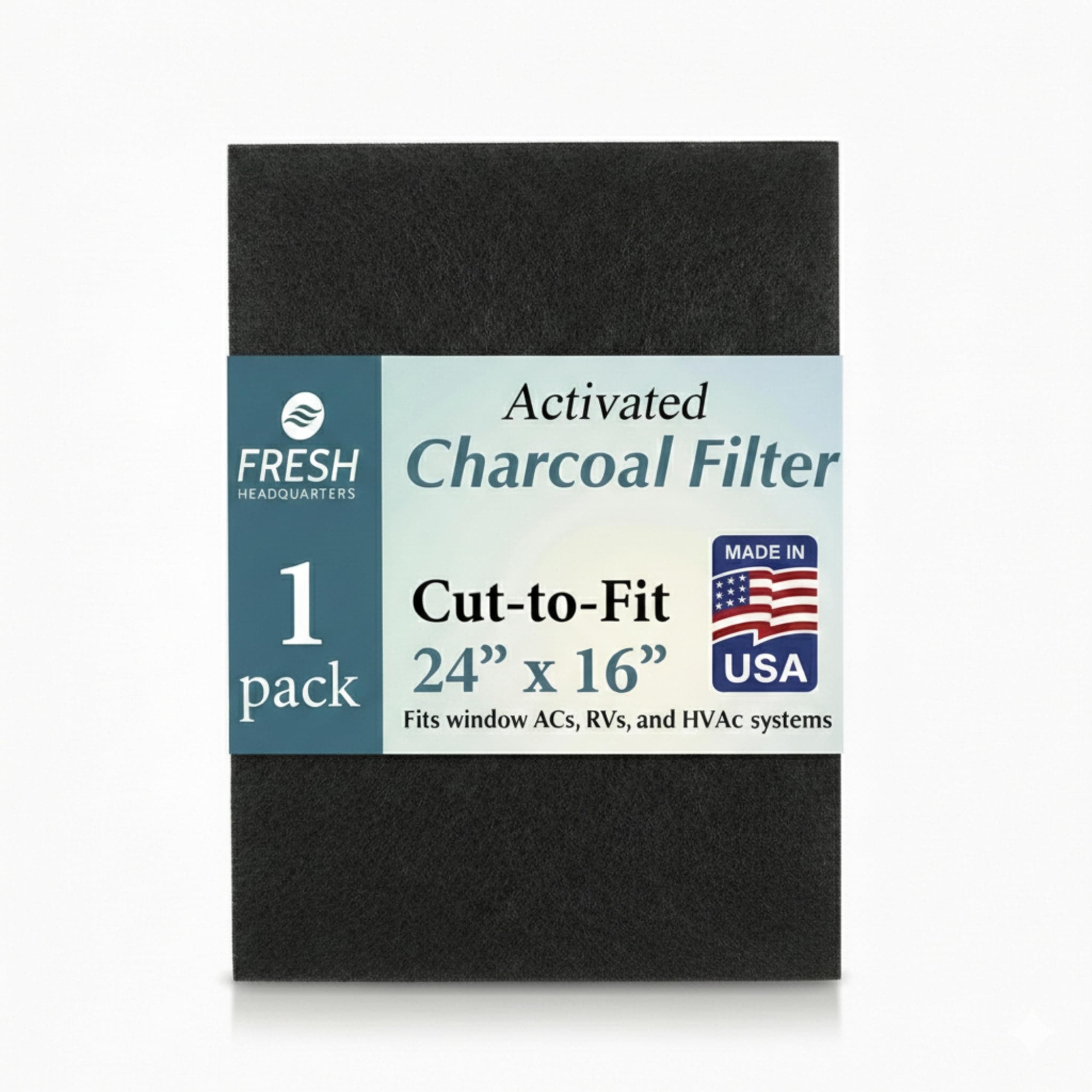Activated Carbon Filter Pad - Cut To Fit AC Filter - Removes Dust, Odors & VOCs, Also for Window Units, RV, Air Purifier, & Air Vent Filters for Home Ceiling, Made in USA - 24"x16"