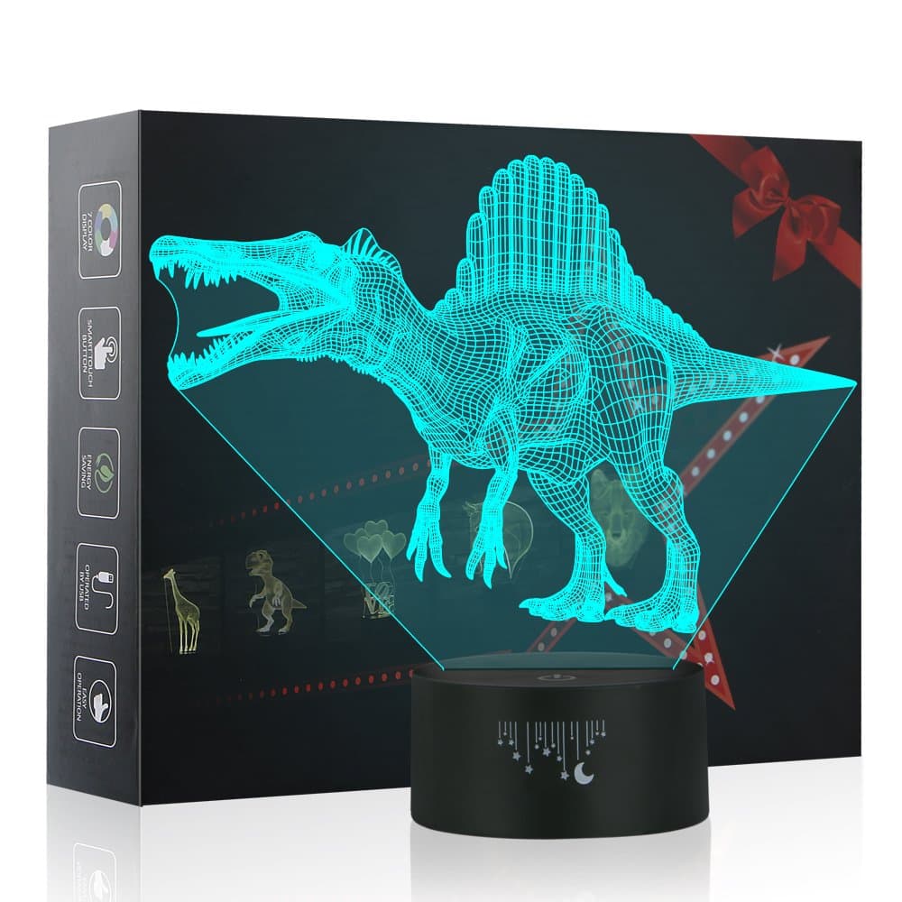 Dinosaur 3D Illusion Lamp, Yunplus 7 Changing Colors Touch Night Light for Baby Bedroom Decoration Children Gift