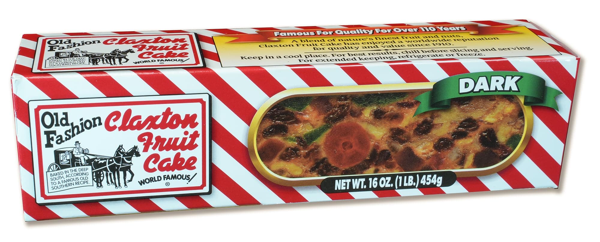 Claxton Fruit Cake - 1 Lb. Dark Recipe - Packed in New, Exclusive Claxton Carton