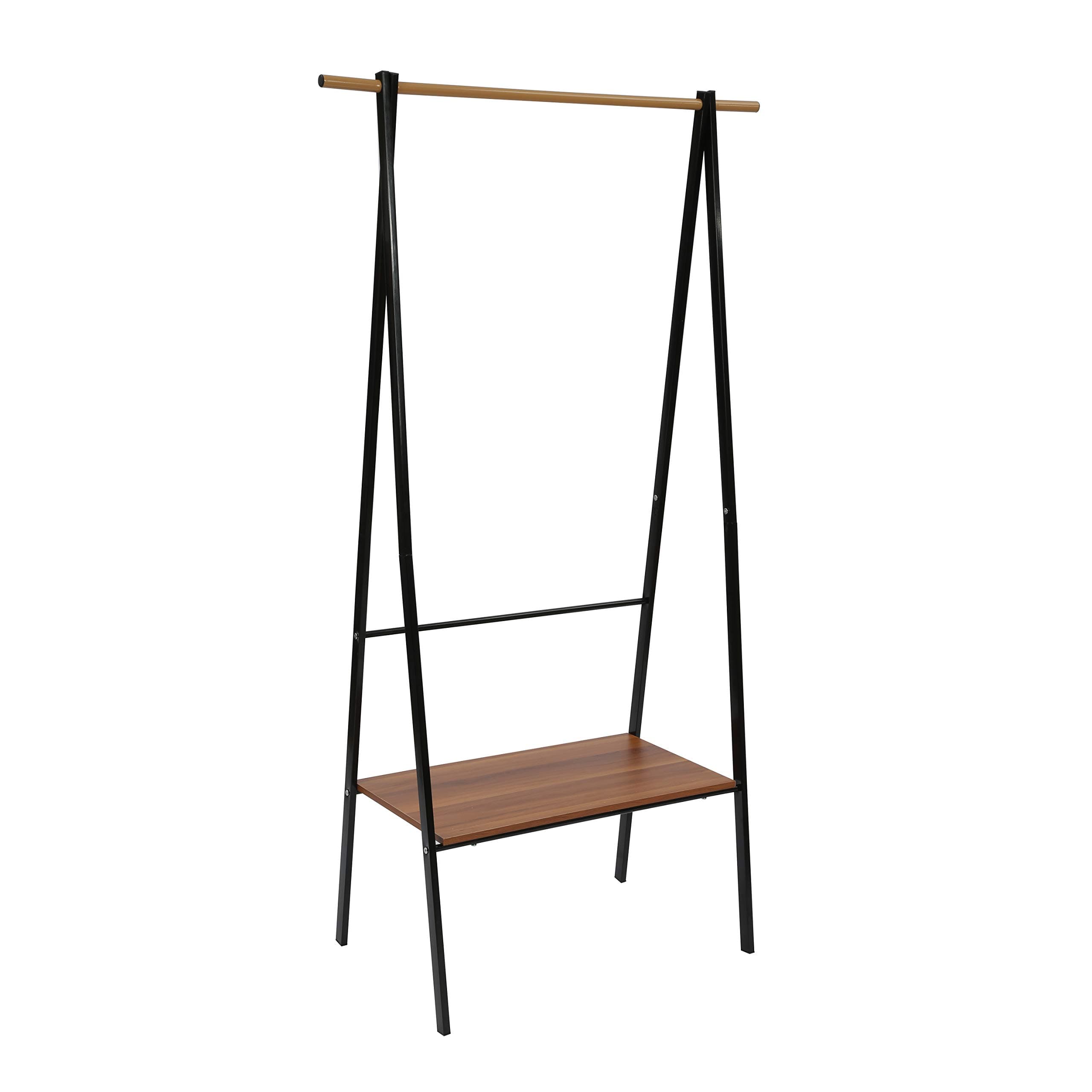 HOMEFORT Metal Garment Rack,Clothing Rack with Shelves,Laundry Shelf,Closet Storage Orgarnizer,Entryway Shelving Unit with 2-Tier MDF Shelf and Hanging Rod,34.05" W x16.7 D x61.8 H (Black)