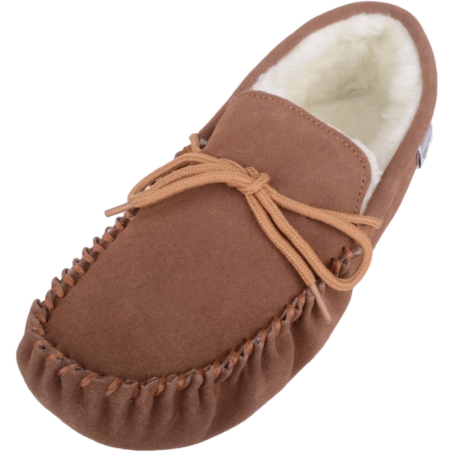 SNUGRUGSMen's Alfie Wool Lined Suede Sole Moccasin Slipper, Light Brown, 11 US