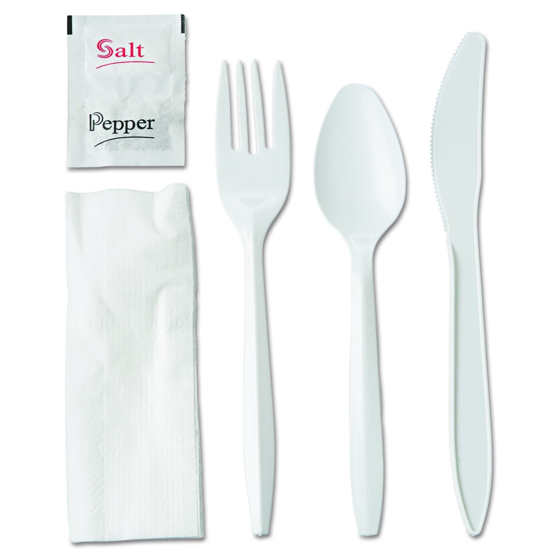 GEN 6KITMW Wrapped Cutlery Kit, Fork/Knife/Spoon/Napkin/Salt/Pepper, White (Case of 250)
