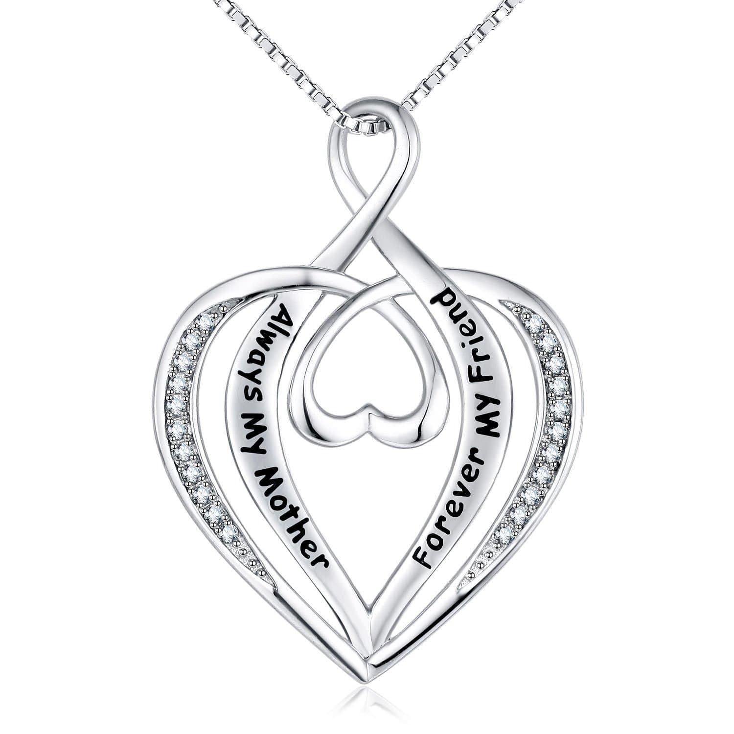 NUMMY Always My Mother Forever My Friend Engraved Pendant Necklace for Women (18" Adjustable) - Silver Crystal Pendant w/Luxury Gift Box (Always My Mother Forever My Friend)