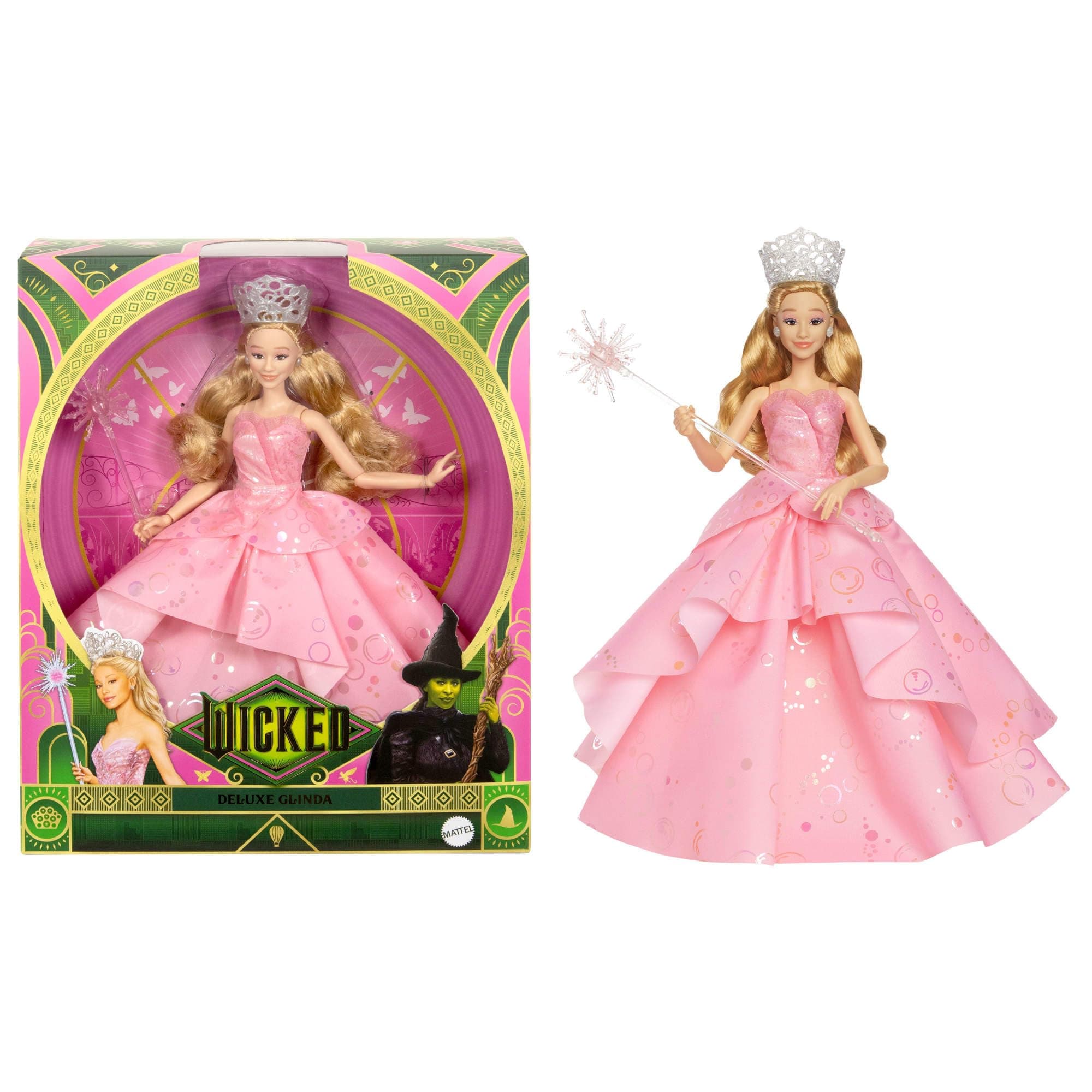 Mattel Wicked, Deluxe Glinda Fashion Doll & Accessories Including Crown & Scepter, Movie-Inspired Look with Posability, HXY37