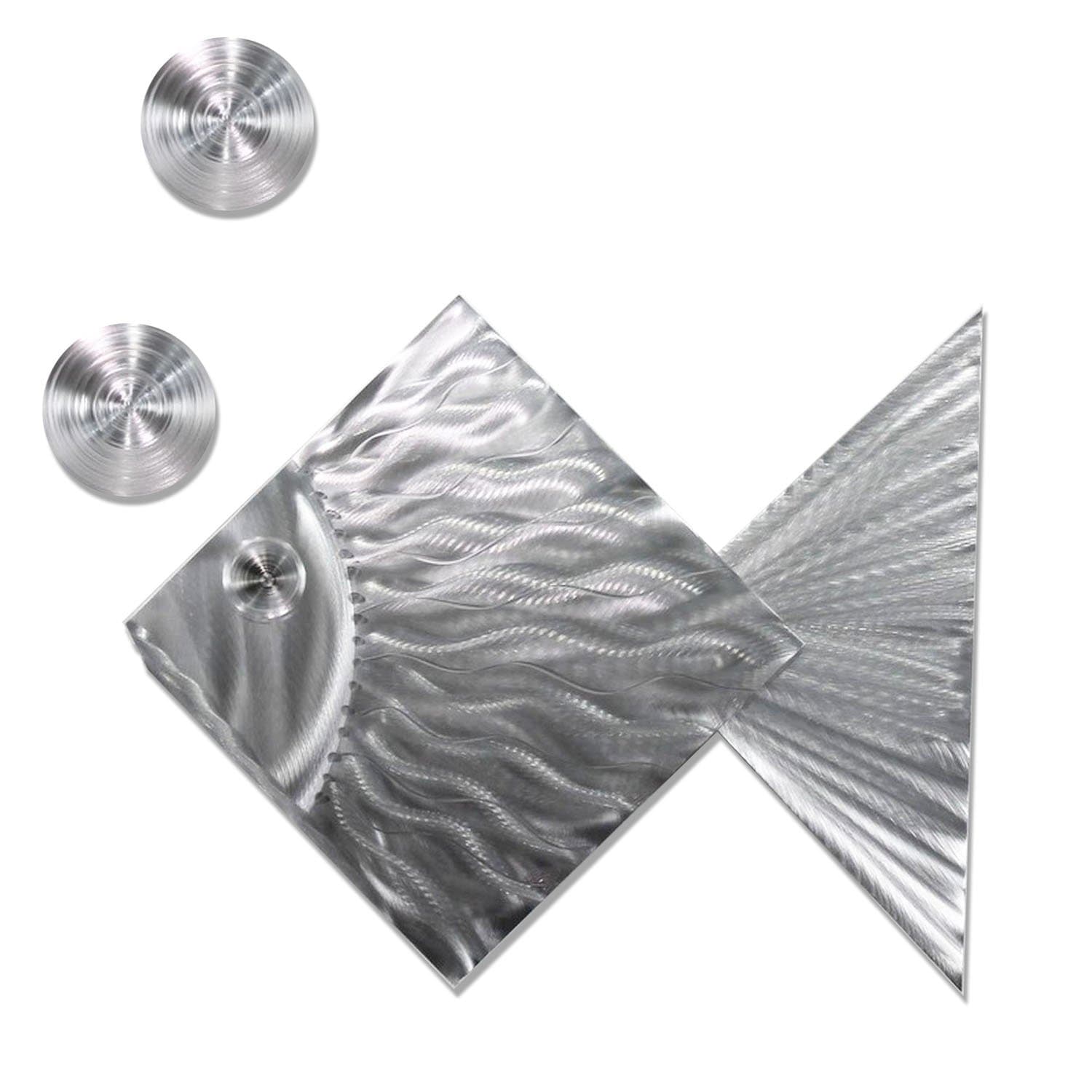 Jon Allen Metal Art 3 Piece Set, Silver Fish Decorative Metal Wall Art and 2 Bubbles Metal Wall Sculpture, Island Time Silver Fish