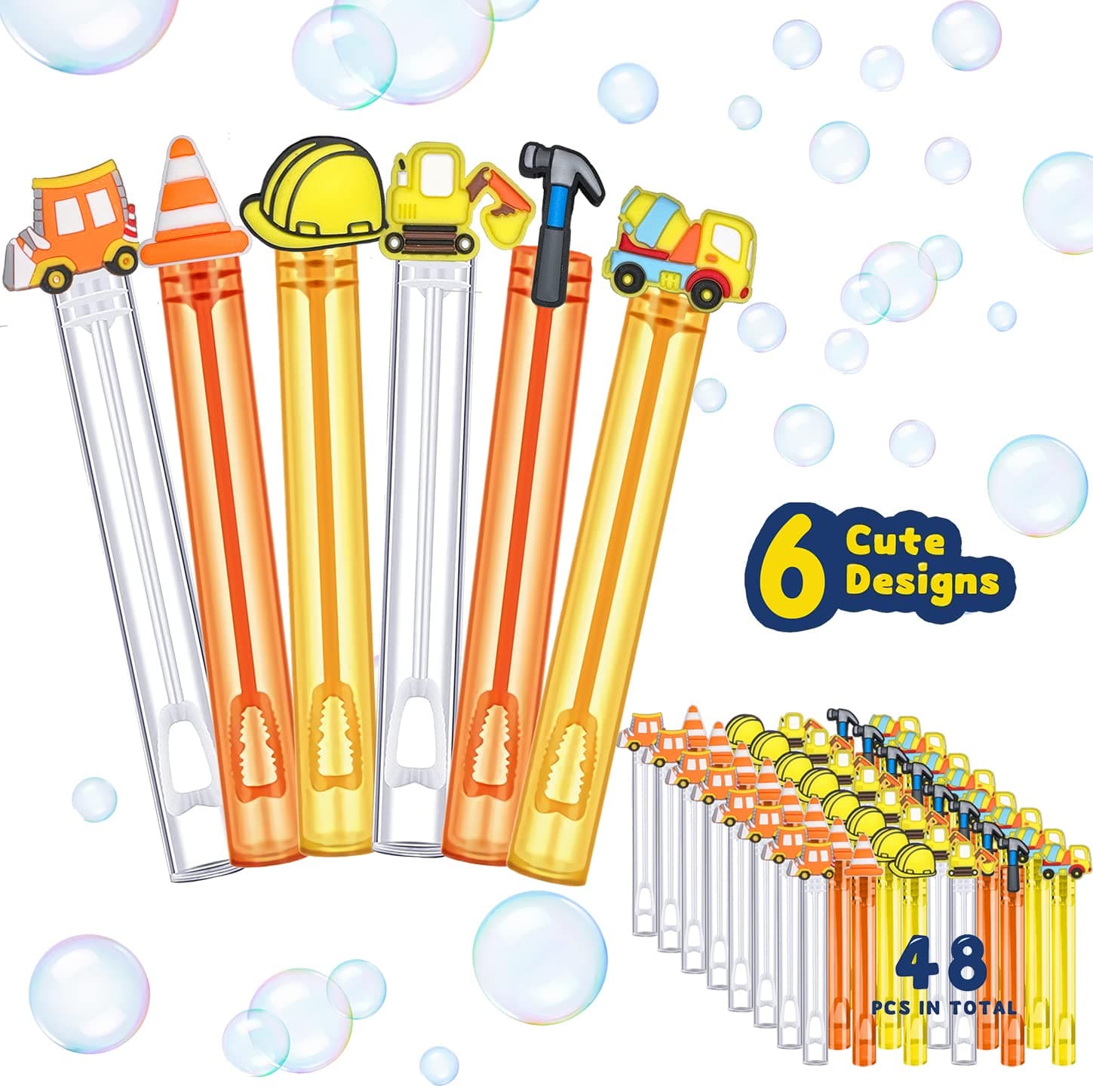 48 Pack Construction Mini Bubble for Boys and Girls- Construction Theme Birthday Party Supplies Favor-Dump Truck Party Decoration Kit (Contains Liquid