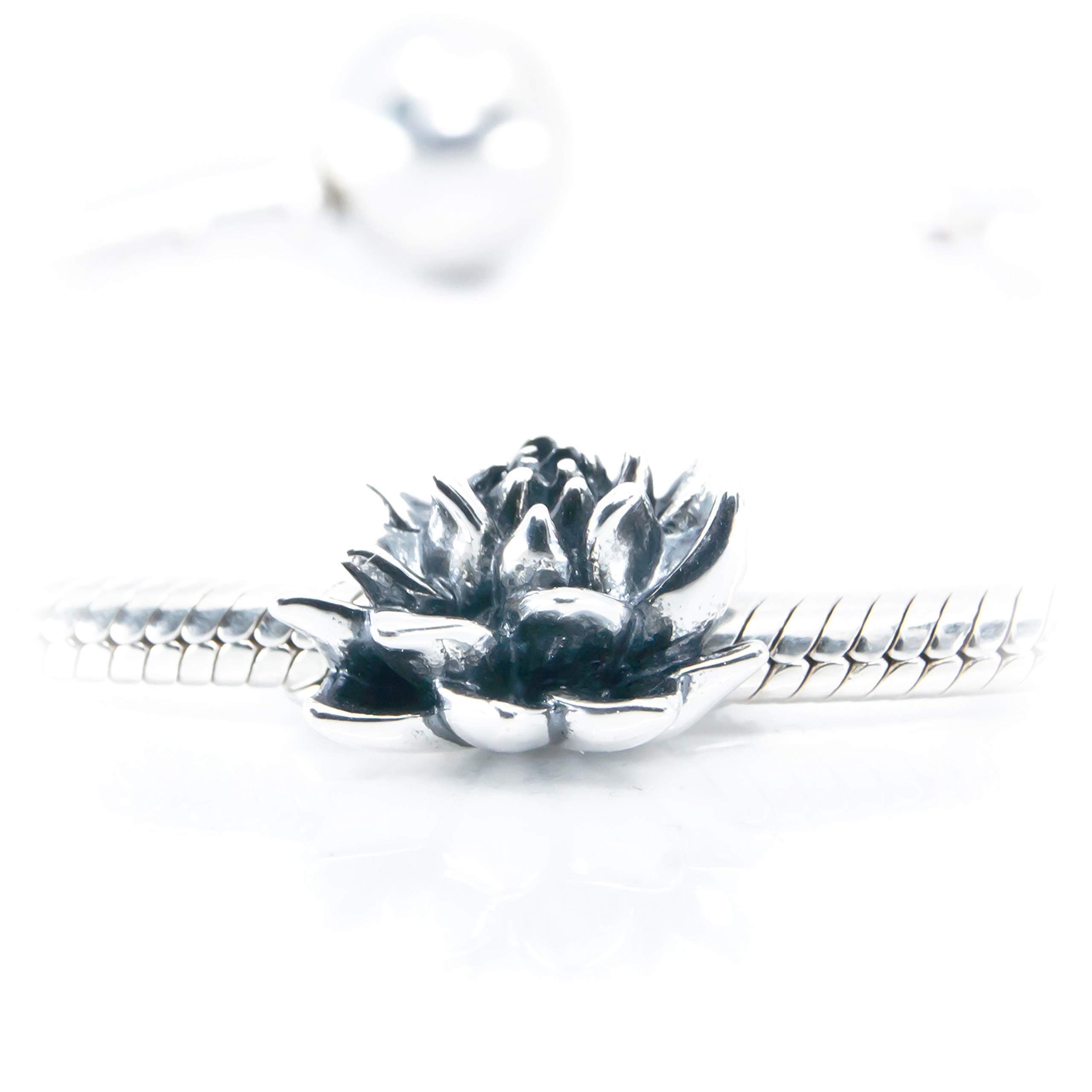 Sterling Silver Lotus Flower, Lotus Blossom Sterling Silver Charm Bead S925, Hawaiian tropical Lotus Flower Pendant, Spiritual Charm Yoga Buddhism, Water Lily Lilies Jewellery, Pandora compatible