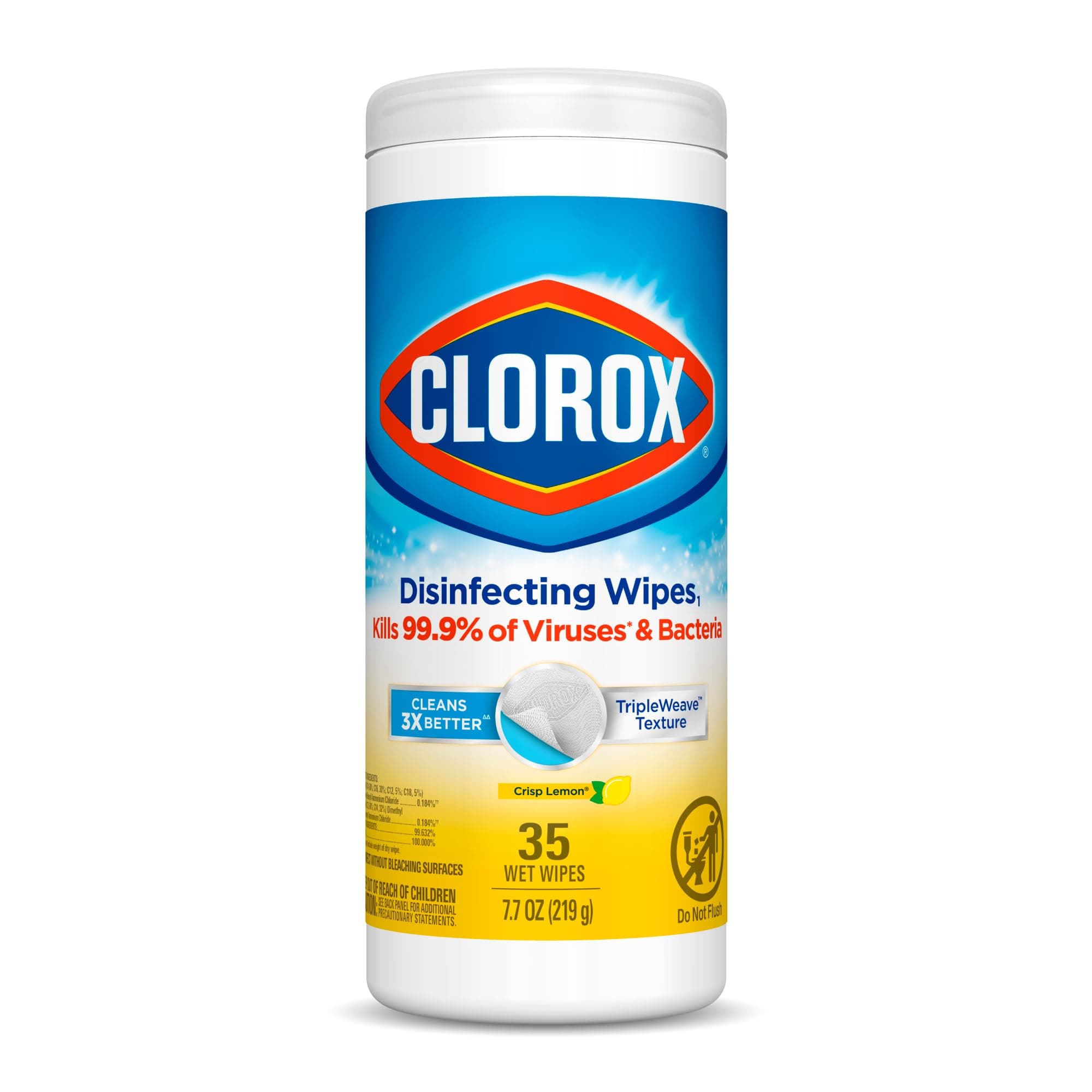 Disinfecting Wipes, 35 Wet Wipes, Crisp Lemon, Kills Viruses and Bacteria, Bleach Free