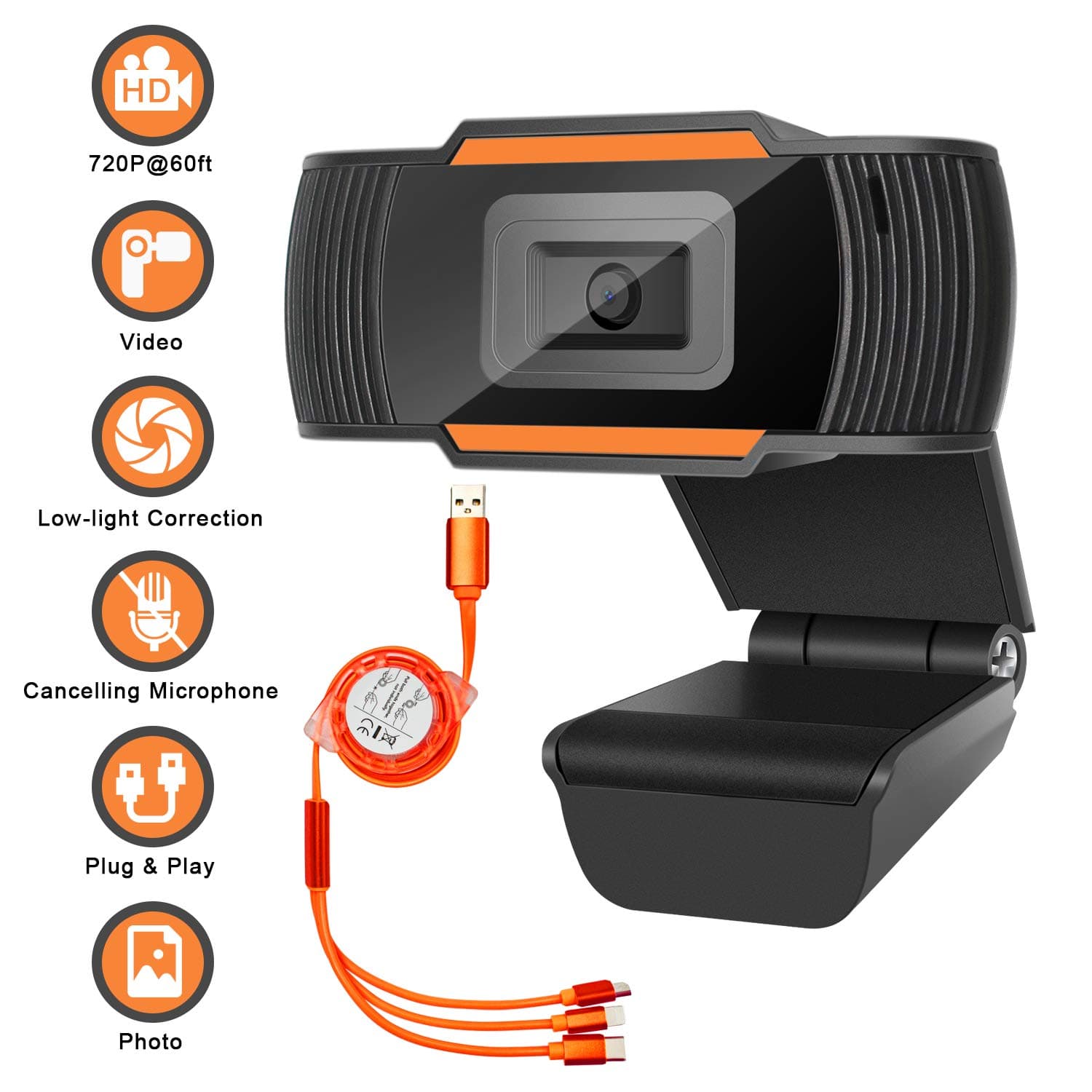 Innosinpo Webcam USB 720P【2020 Newest】 PC Computer Camera Built-in Microphone Light Correction for Live Streaming,Gaming,Calling,Remote Teaching and Conferencing