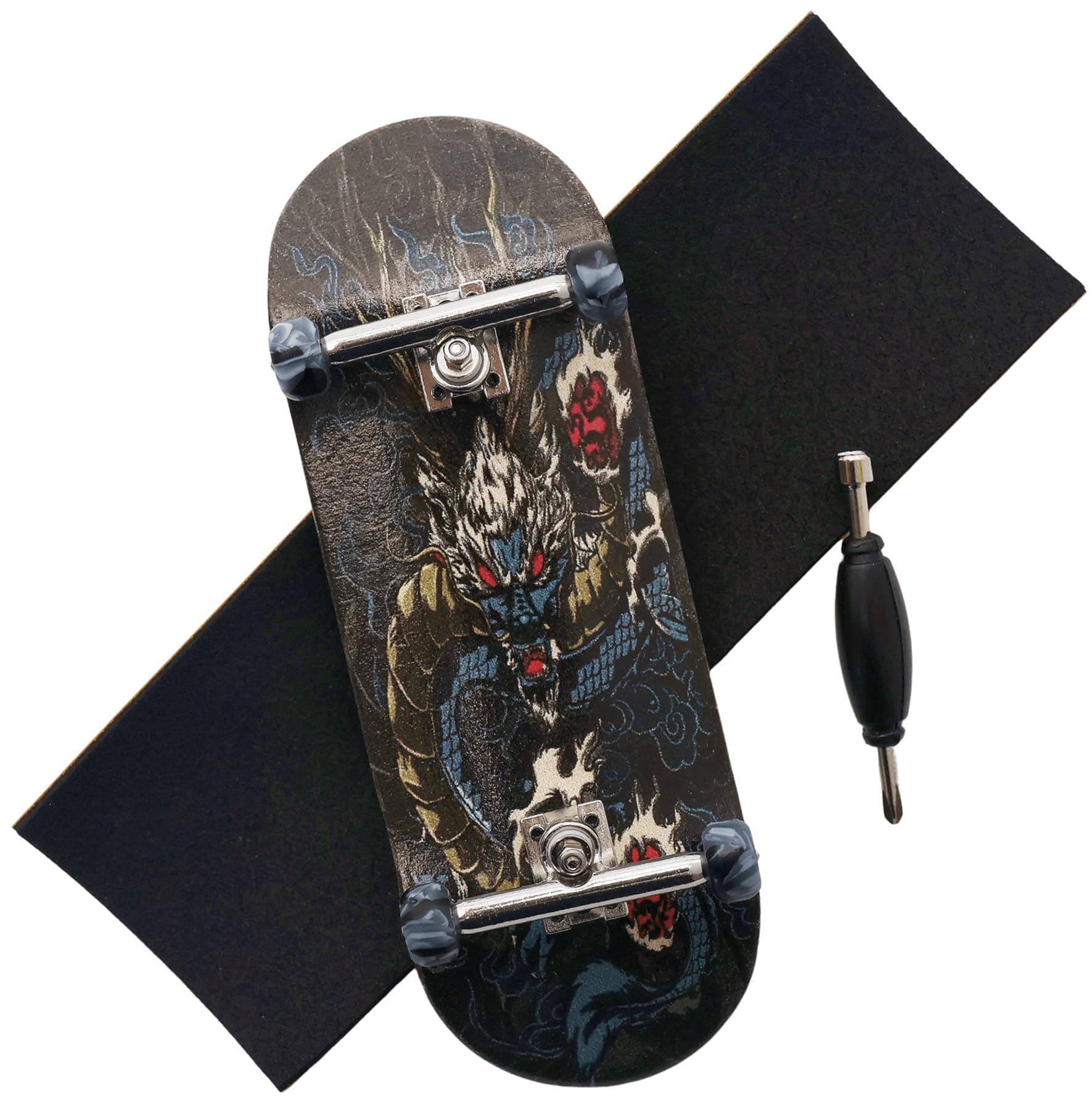 RACOFSB Pro Fingerboard 34mm Wood Board Professional Finger Skateboard Truck CNC Swirl Wheel (Dragon)