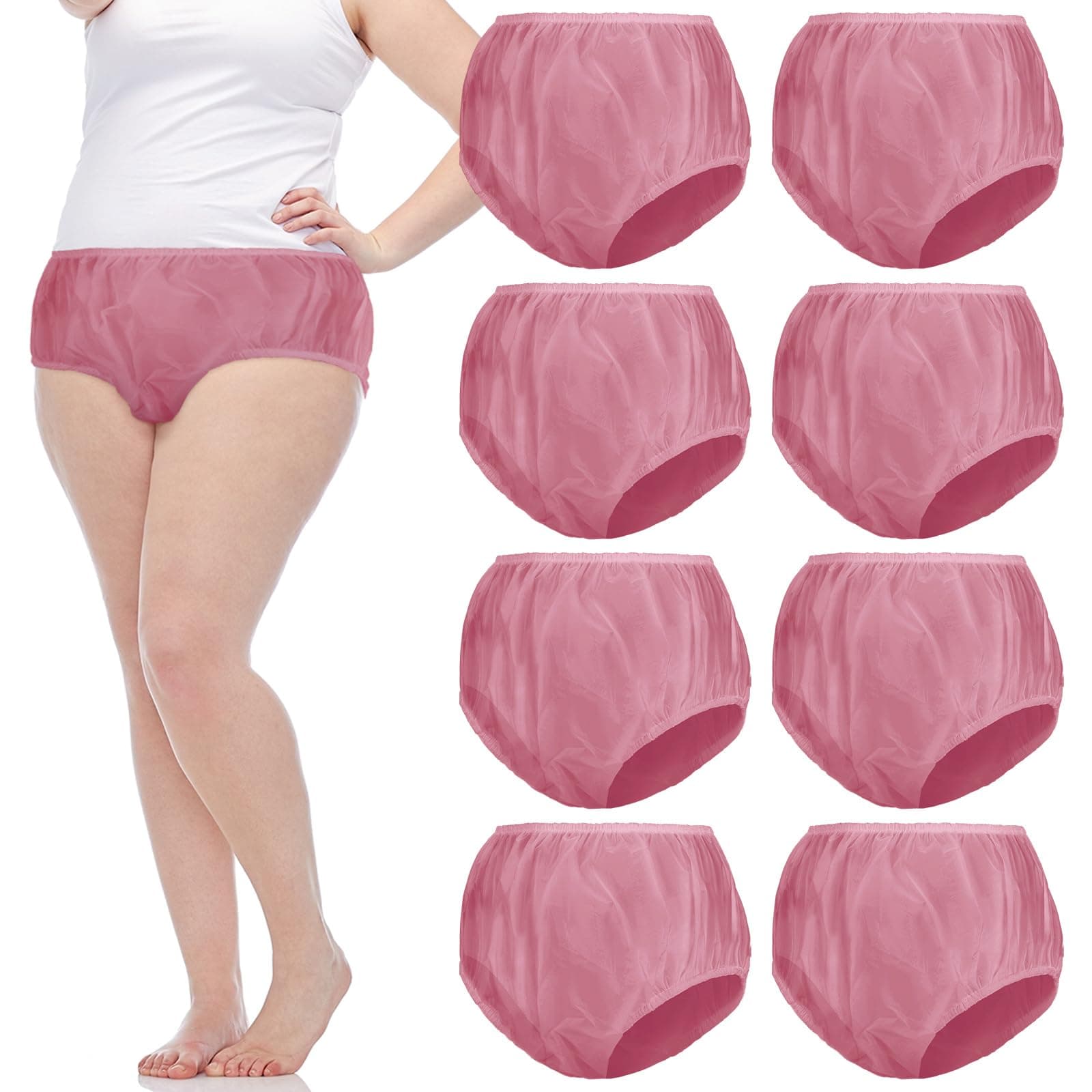 9 Pcs Waterproof Incontinence Underpants Plastic Pants Leak Proof Incontinence Underwear Adult Diaper Cover(M Size,Pink)